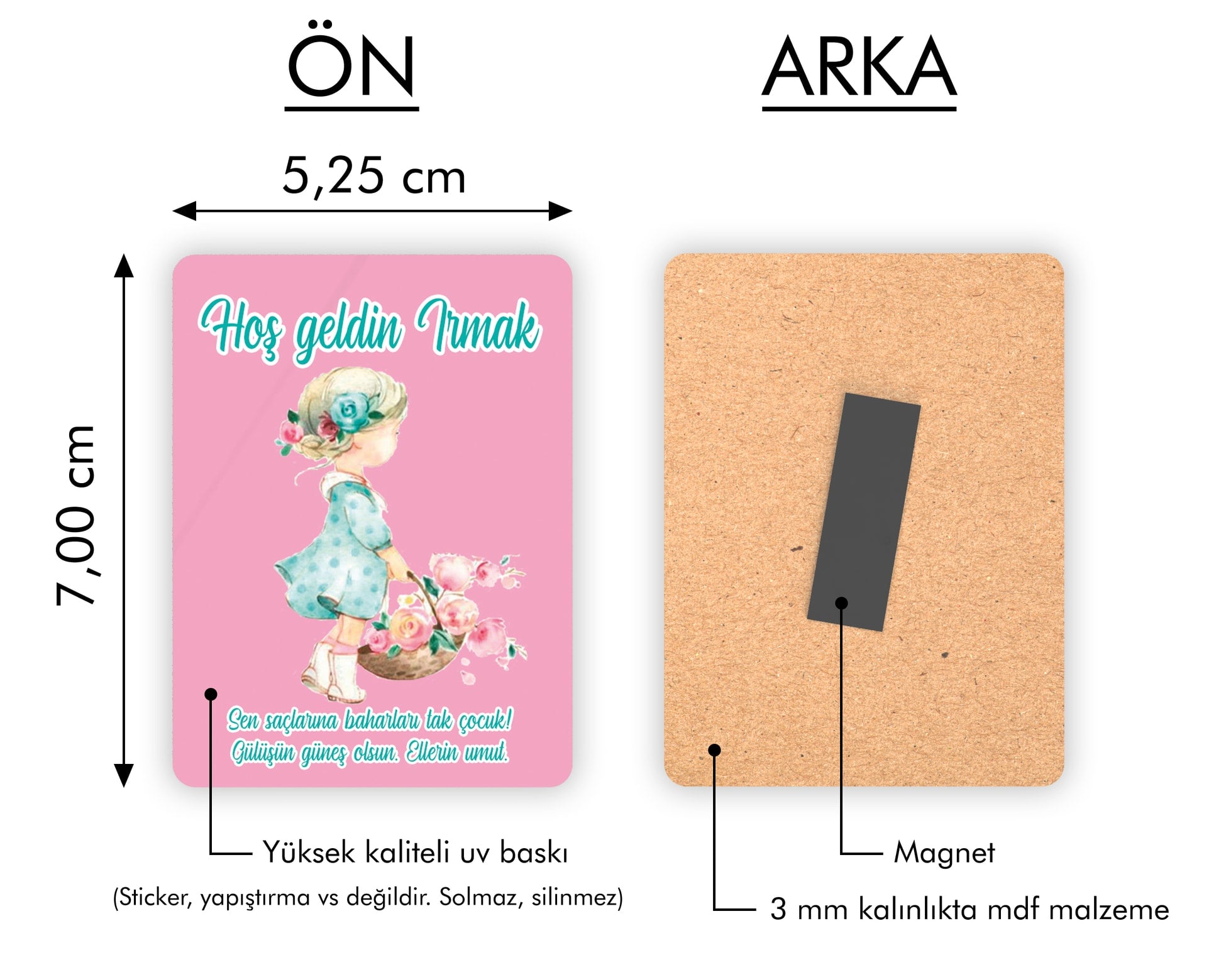 Çiçek Sepeti Taşıyan Kız Desenli Ahşap Magnet