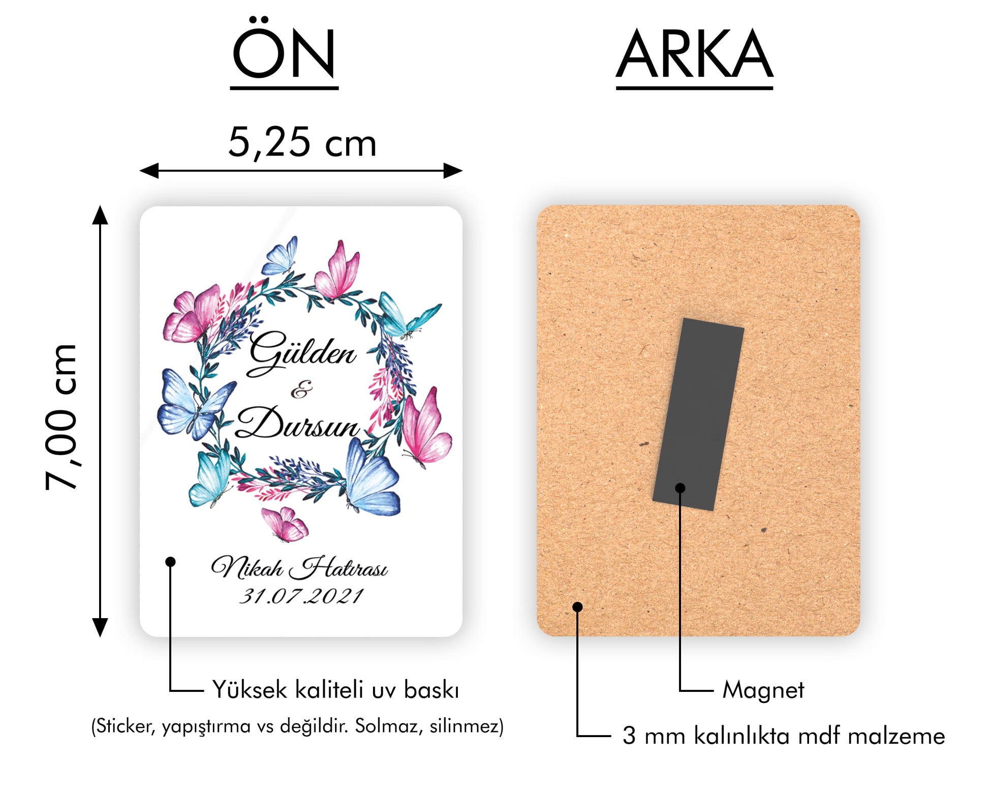 Renkli Kelebek Desenli Ahşap Magnet