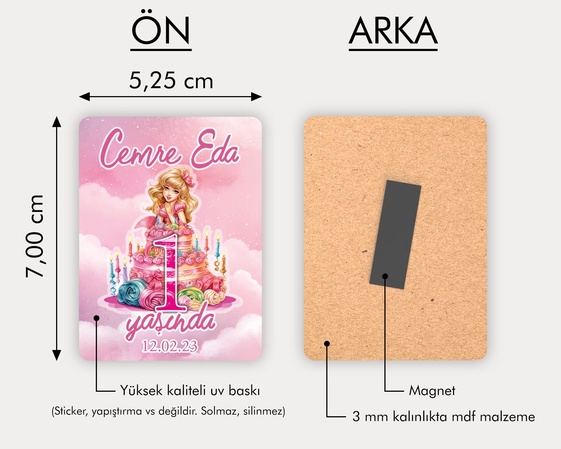Doğum Günü Temalı Ahşap Magnet