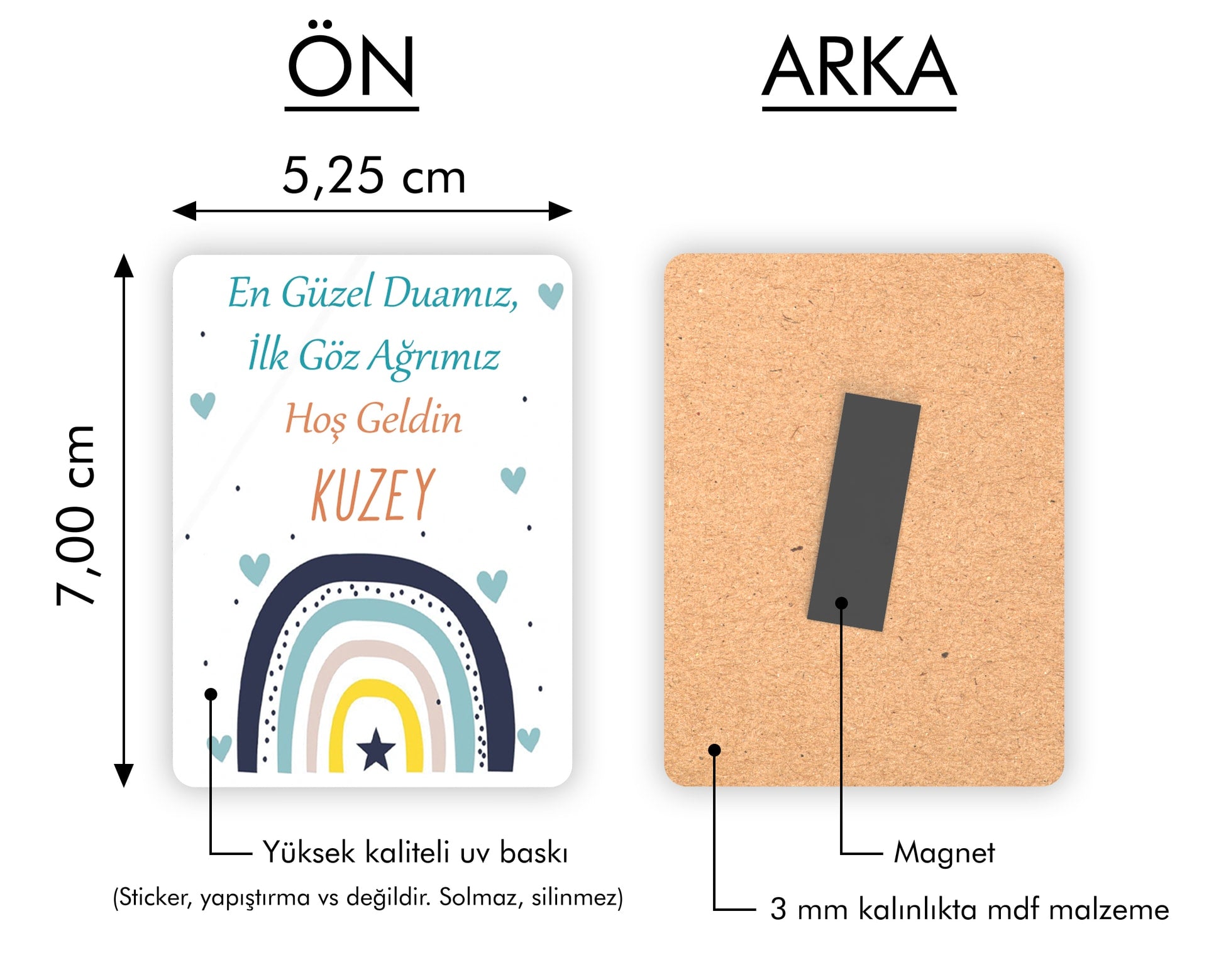 Mavi Gökkuşağı Desenli Ahşap Magnet