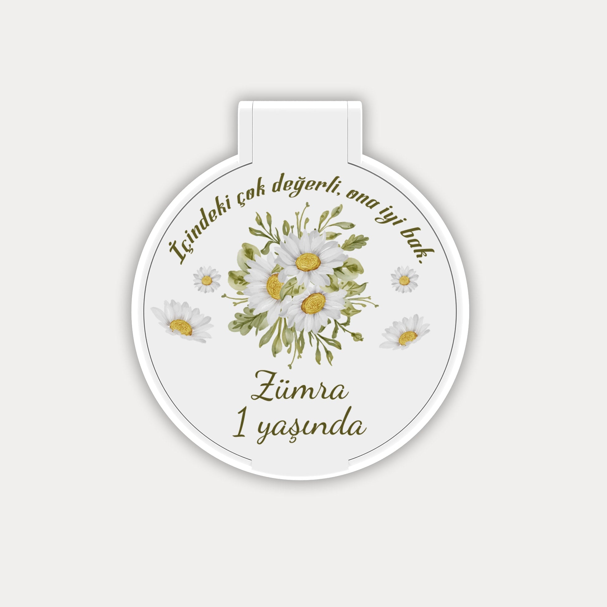 Papatya Desenli Yuvarlak Ayna