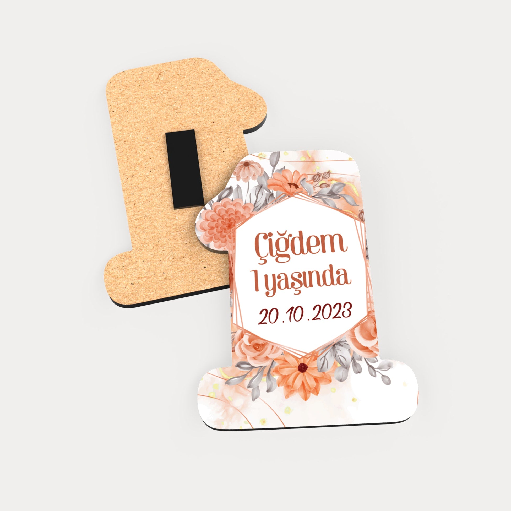 Çiçek Ve Yaprak Desenli Ahşap Magnet