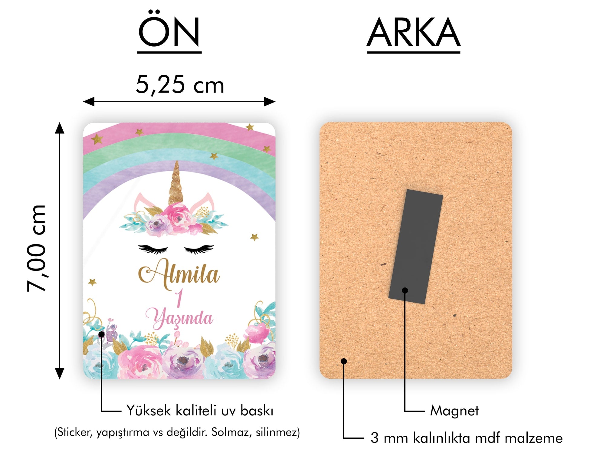 Unicorn Desenli Ahşap Magnet