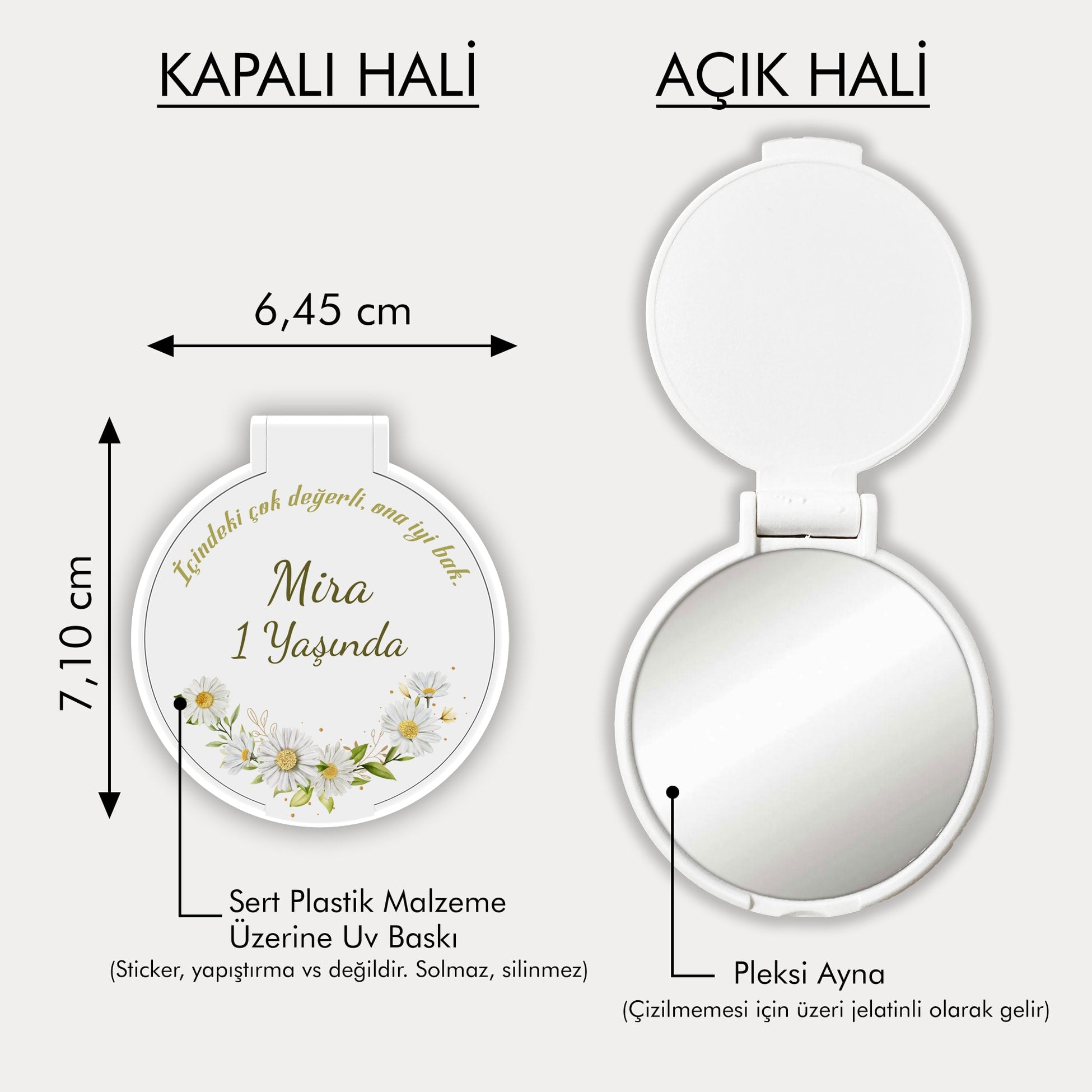 Papatya Desenli Yuvarlak Ayna