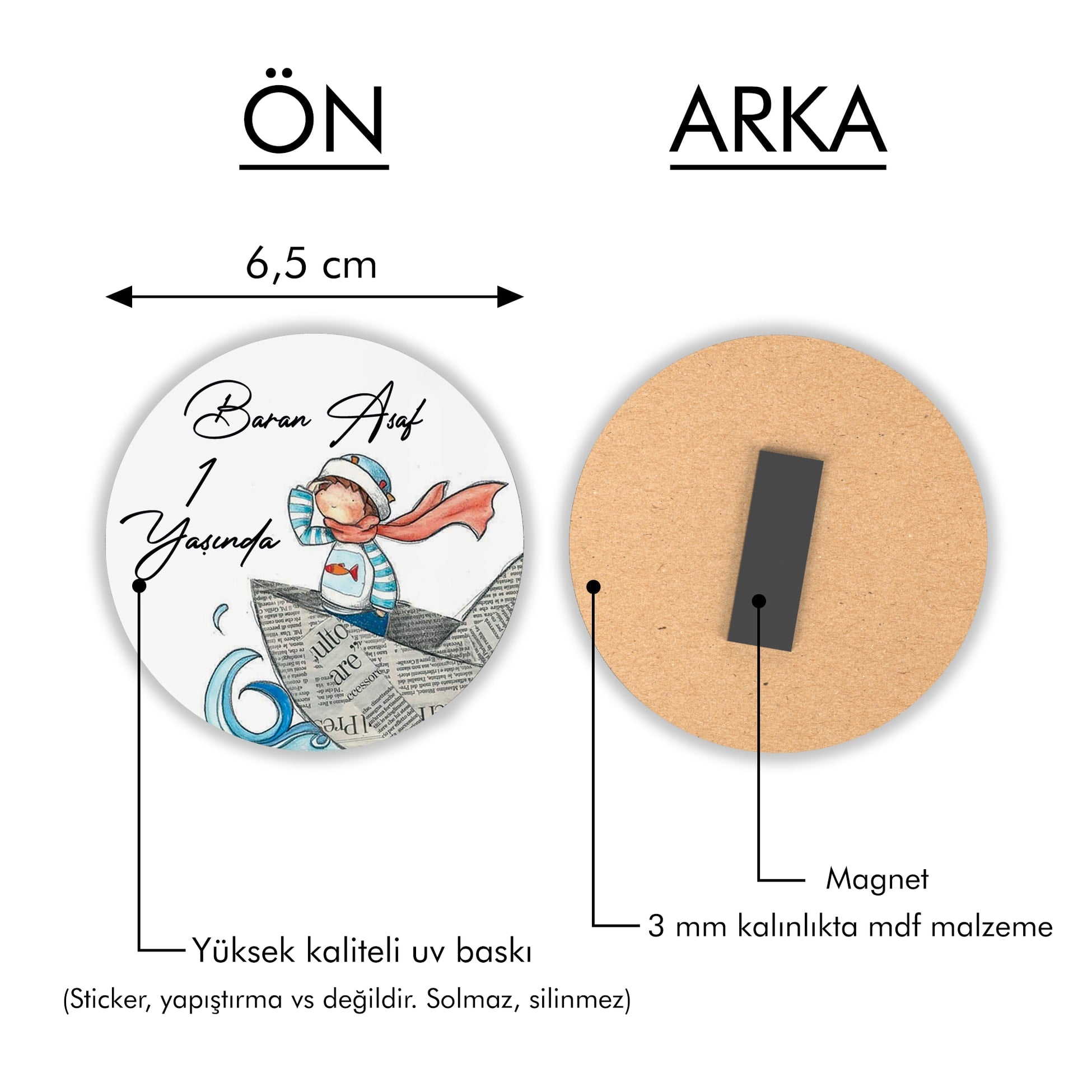 Erkek Bebek Temalı Yuvarlak Ahşap Magnet