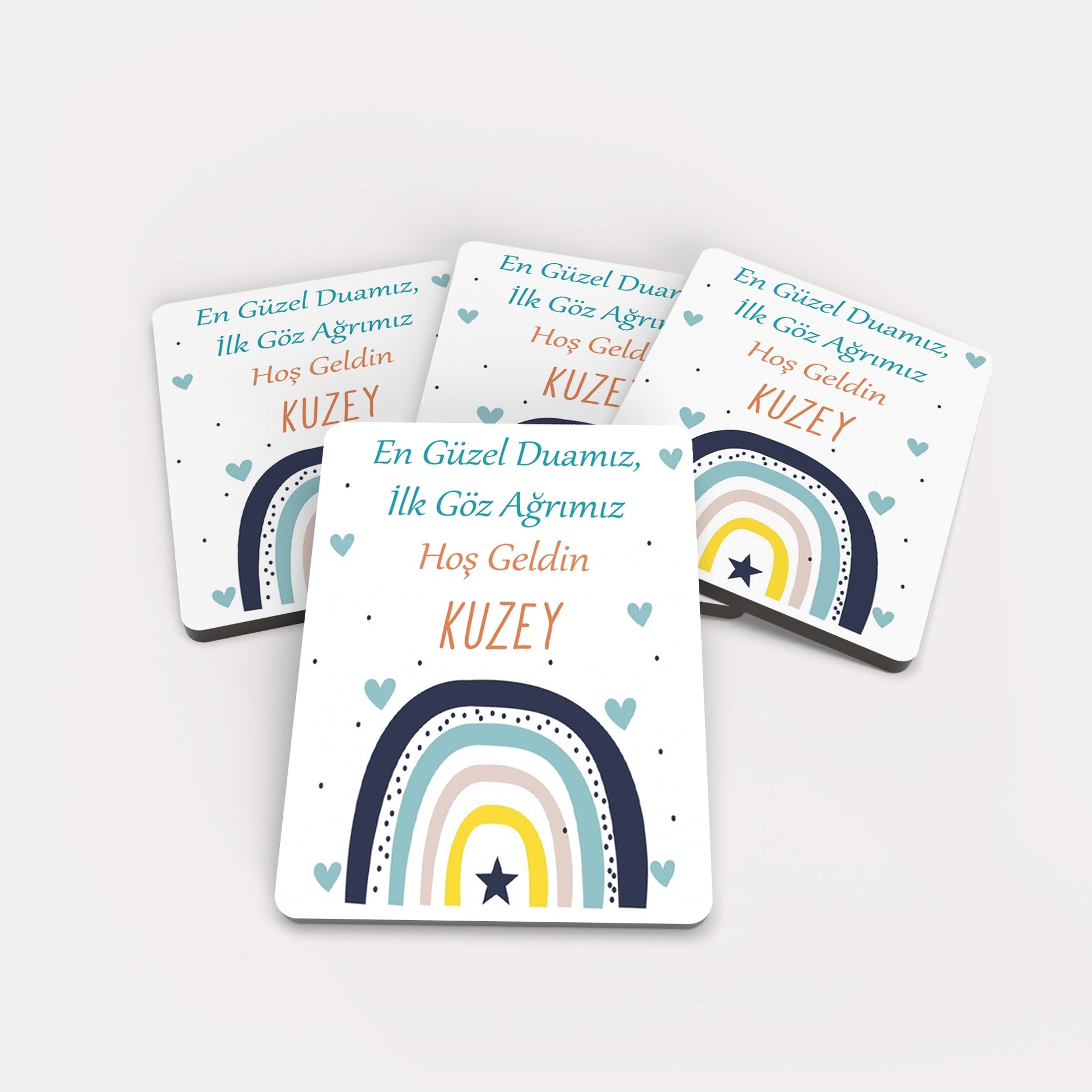 Mavi Gökkuşağı Desenli Ahşap Magnet