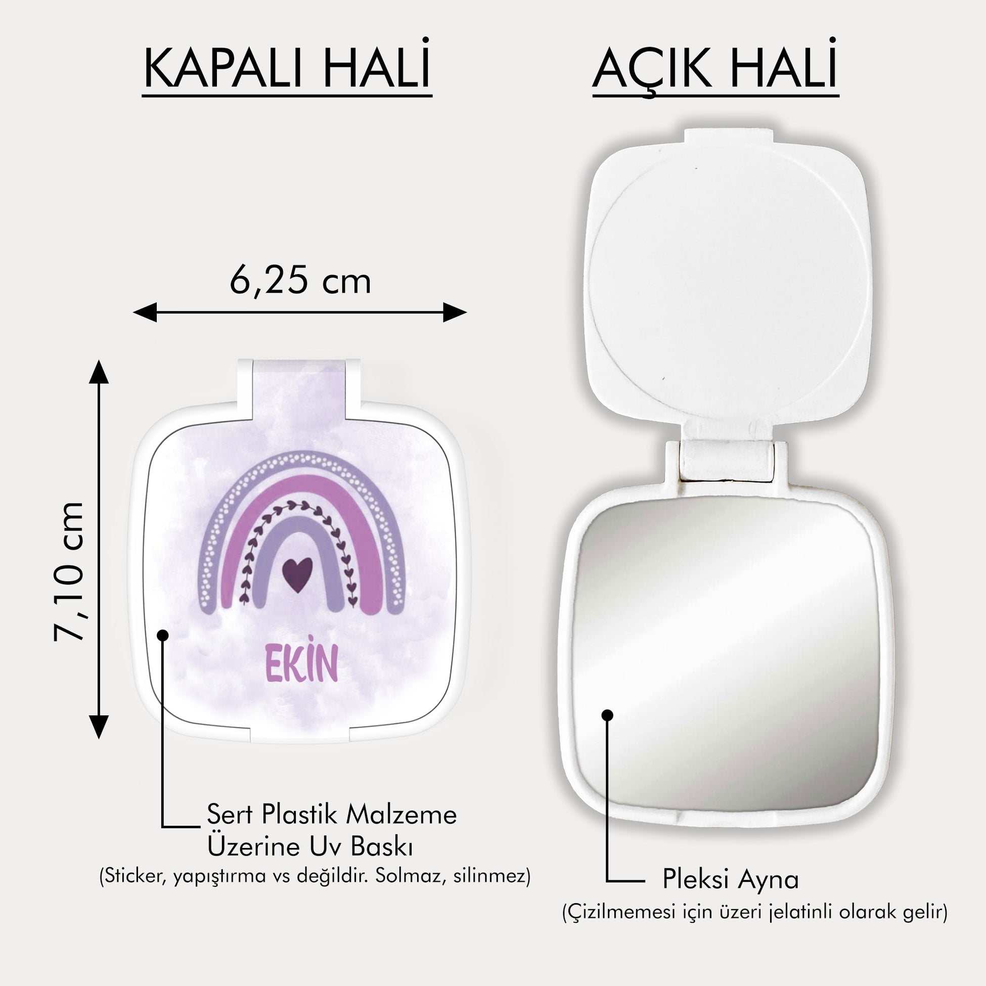 Mor Gökkuşağı Desenli Kare Ayna