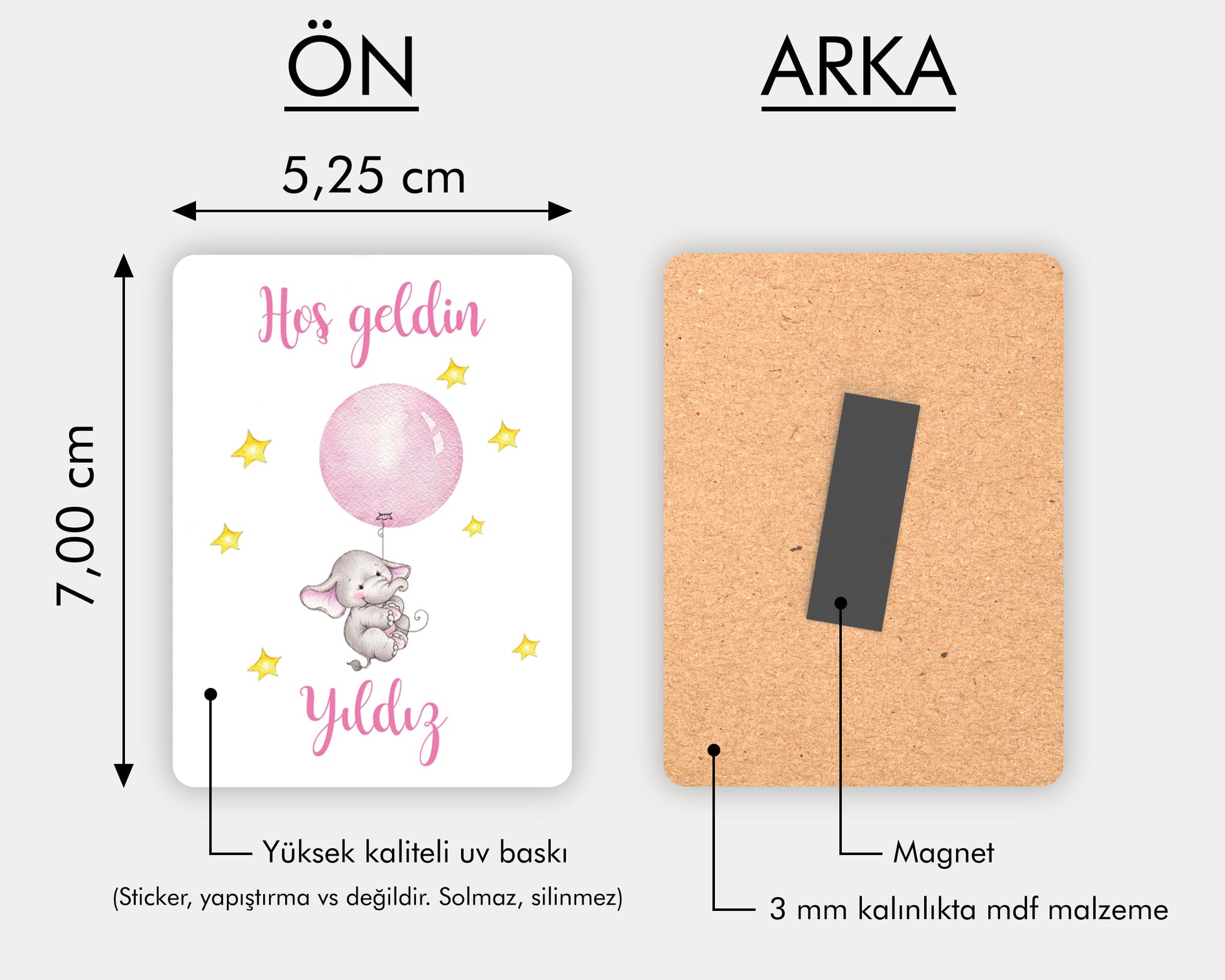 Pembe Balon Tutan Fil Desenli Ahşap Magnet