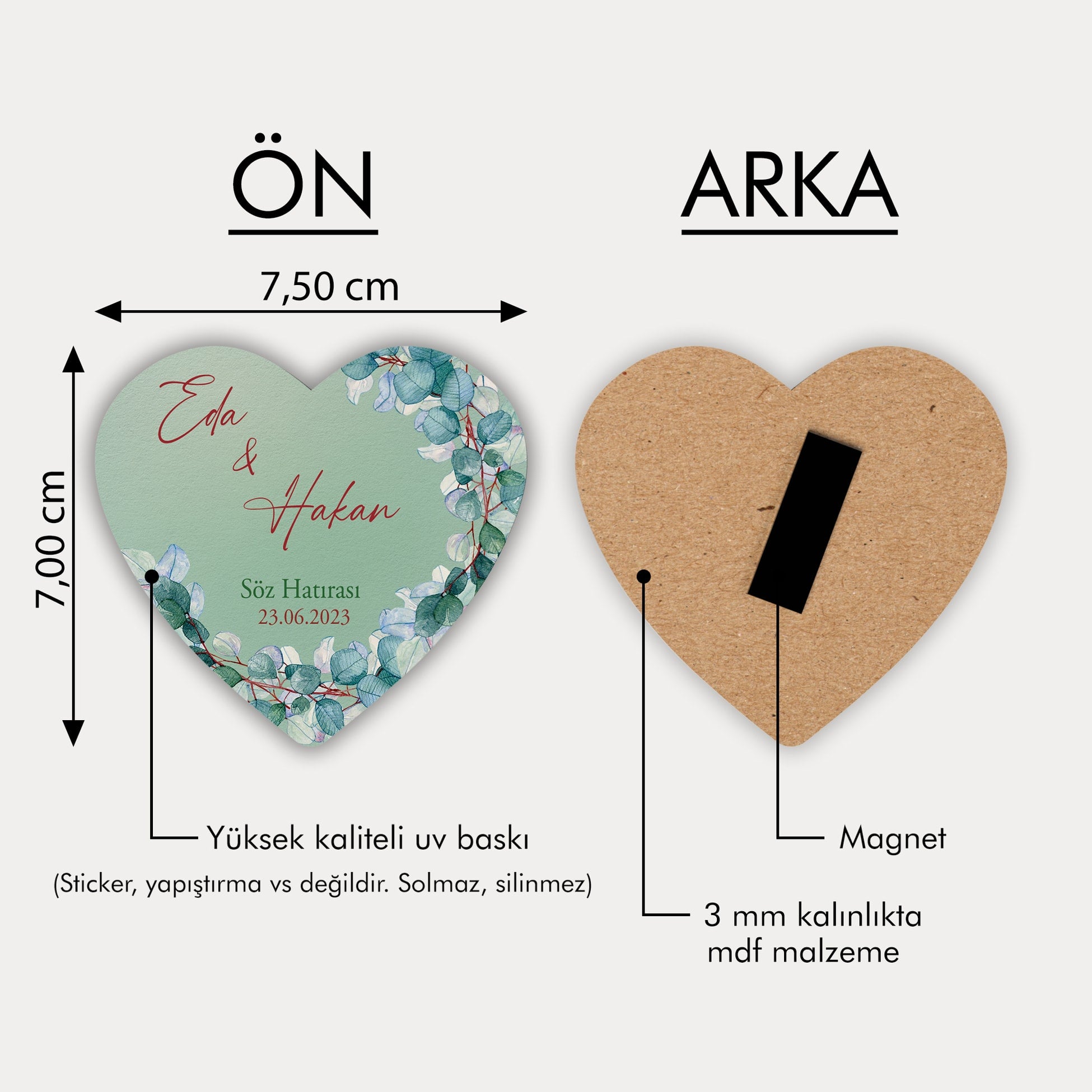 Yeşil Çiçek Desenli Ahşap Magnet