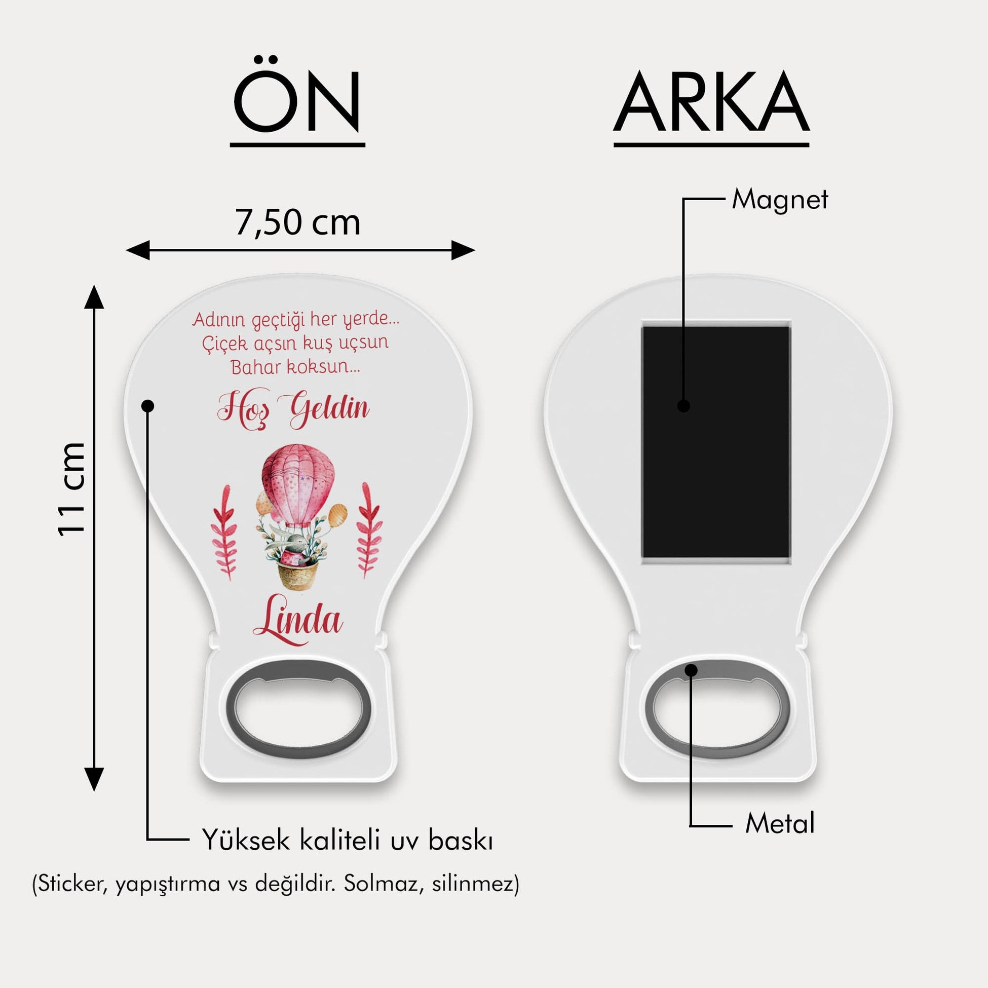 Pembe Uçan Balonda Tavşan Desenli Balon Açacak Magnet
