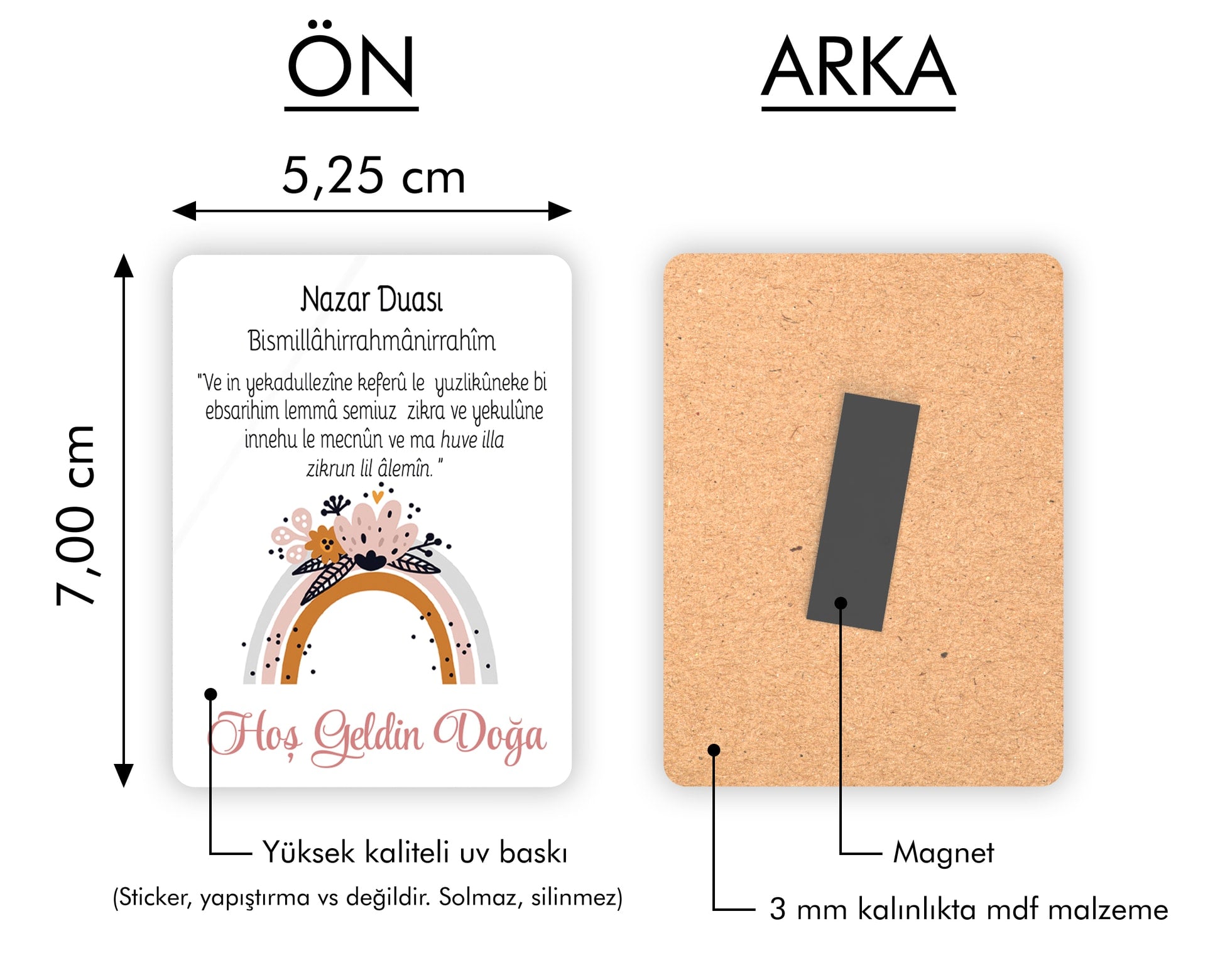 Çiçek Ve Gökkuşağı Desenli Ahşap Magnet