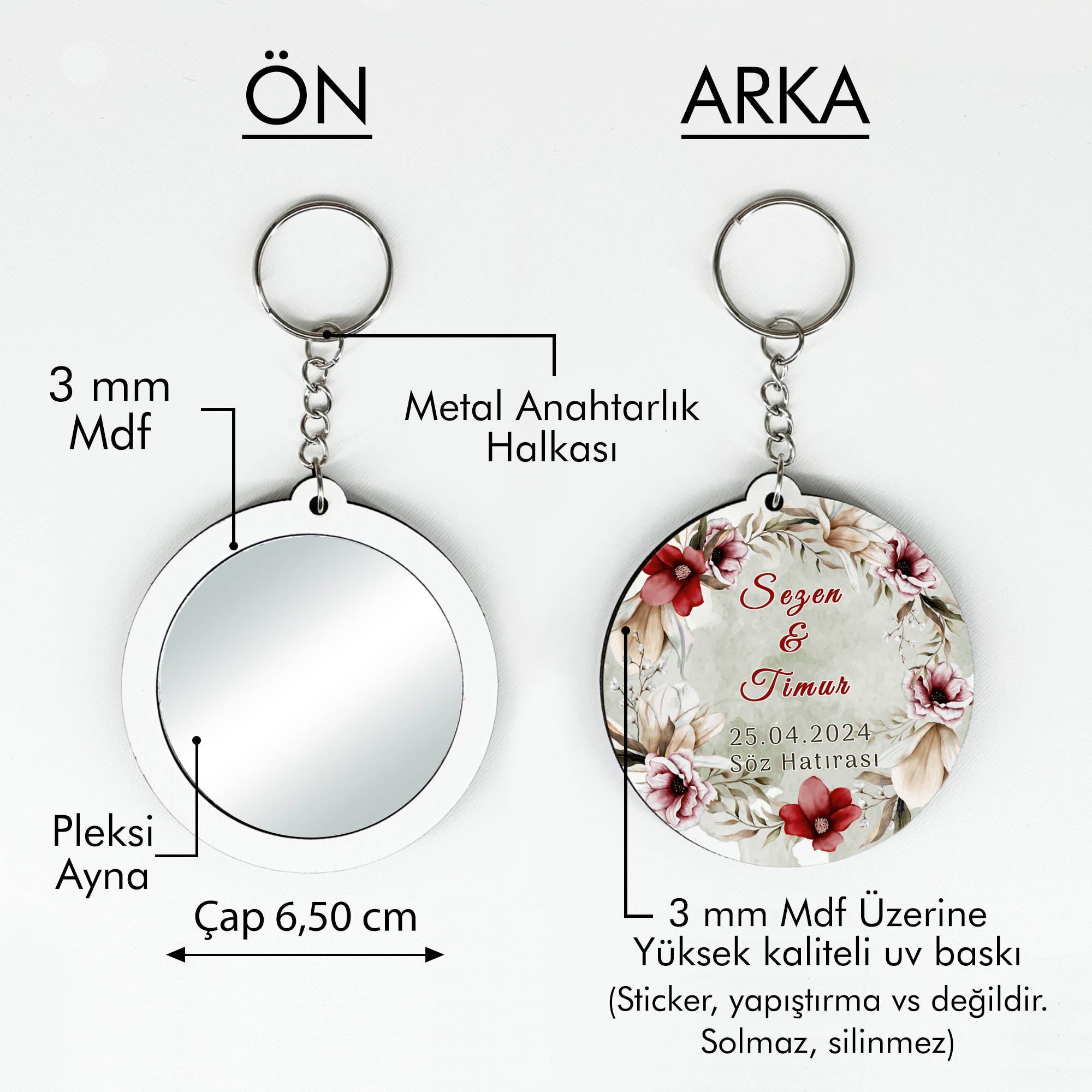 Çelenkli Çiçek Desenli Anahtarlıklı Ayna