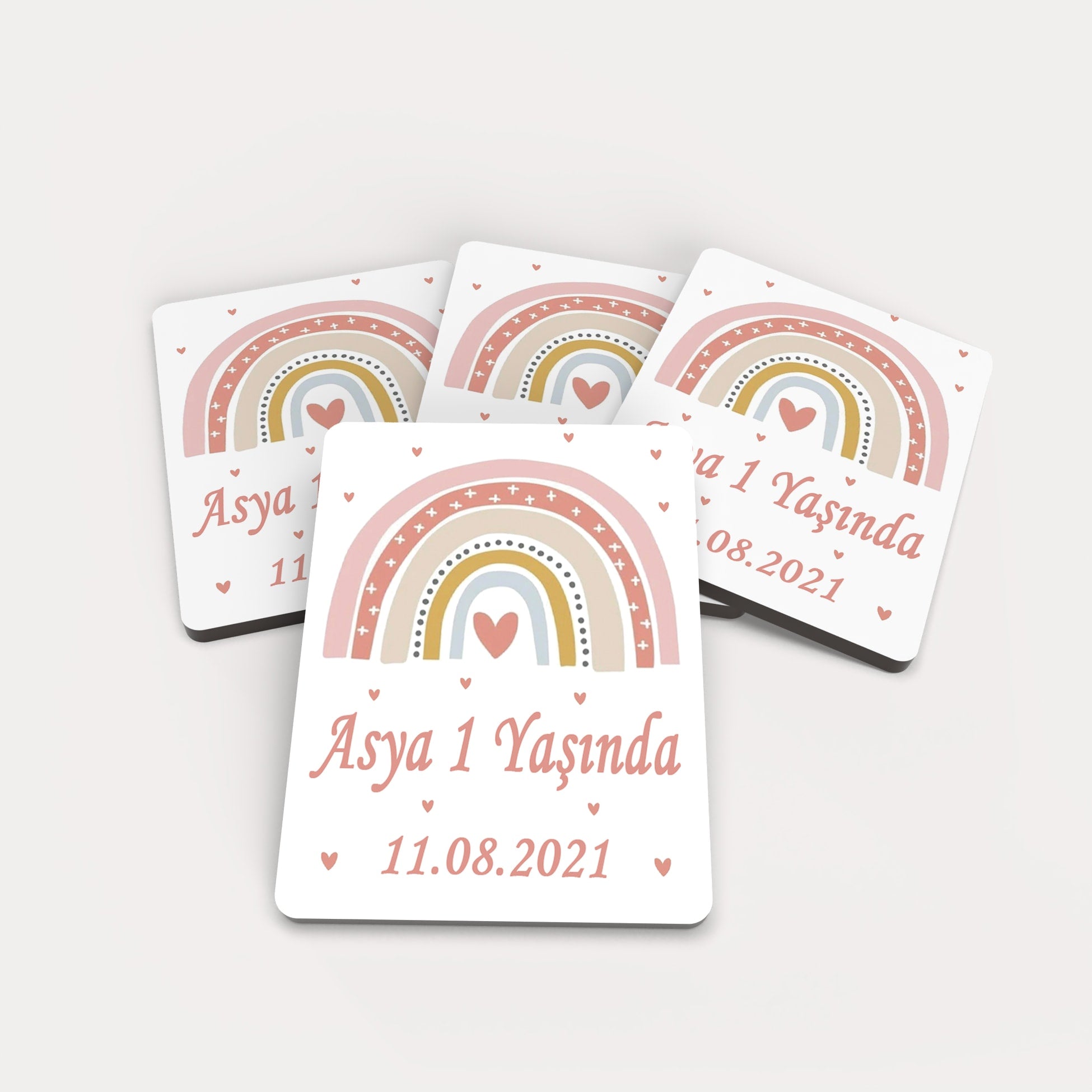 Pembe Gökkuşağı Desenli Ahşap Magnet