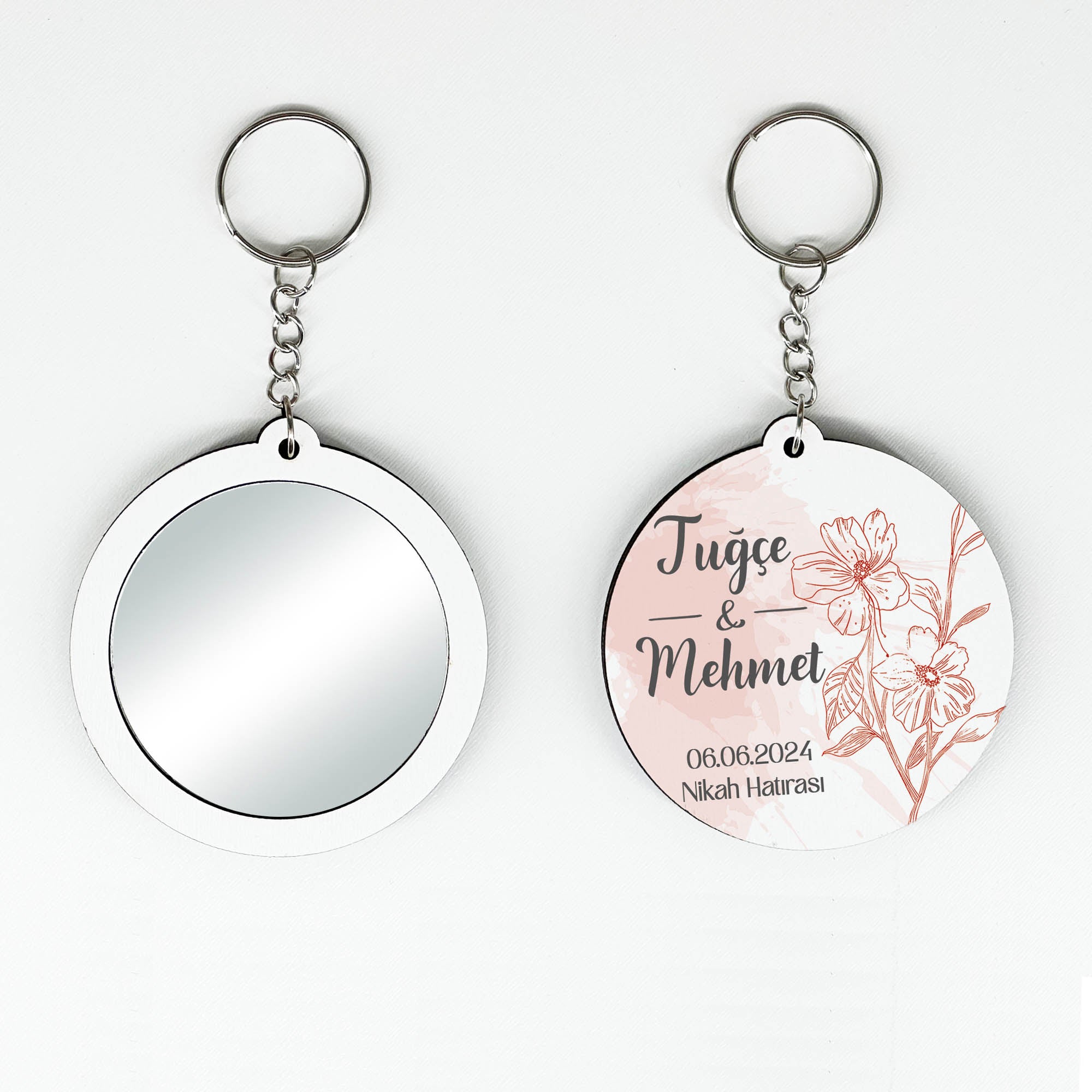 Minimal Çiçek Desenli Anahtarlıklı Ayna