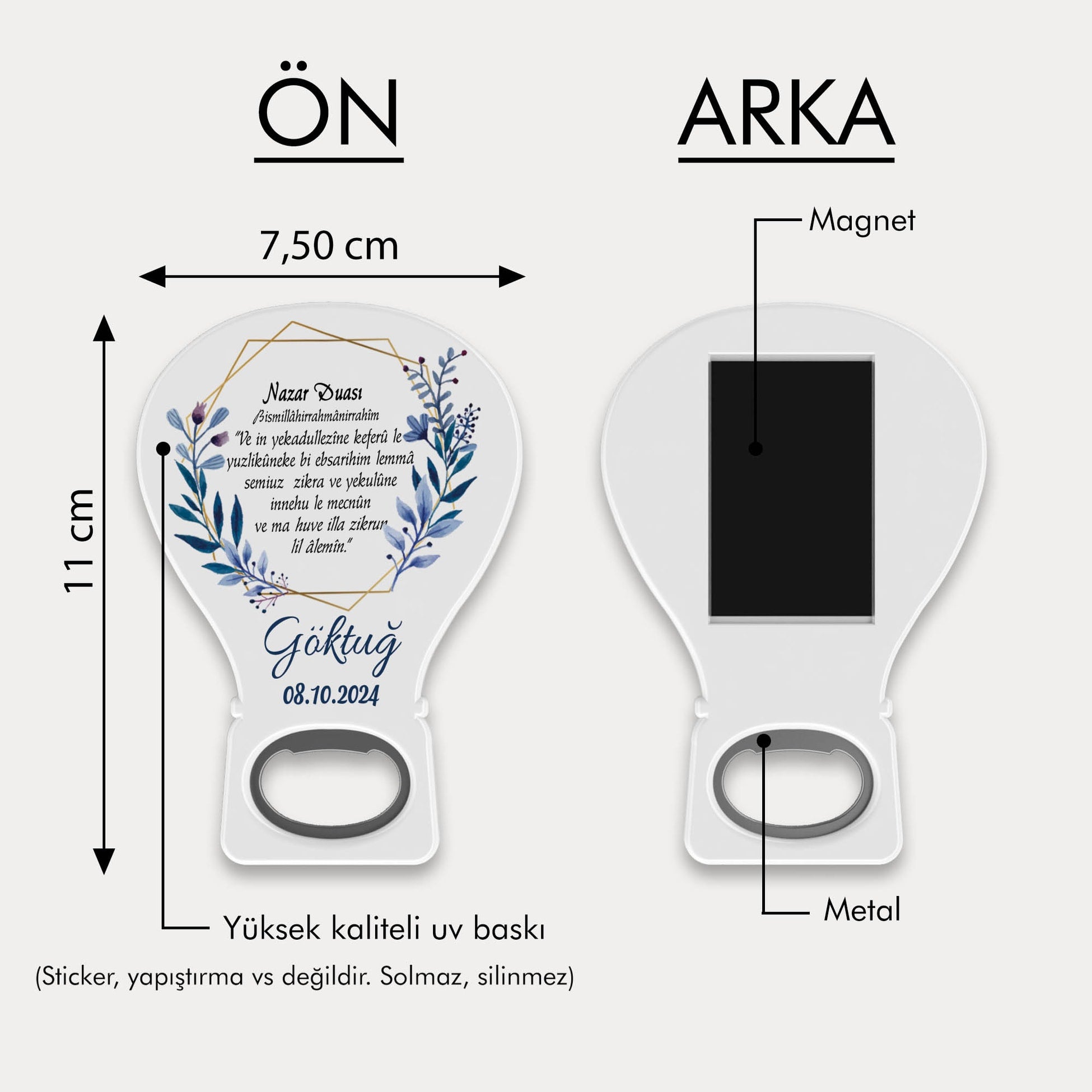 Mavi Çiçek Desenli Balon Açacak Magnet