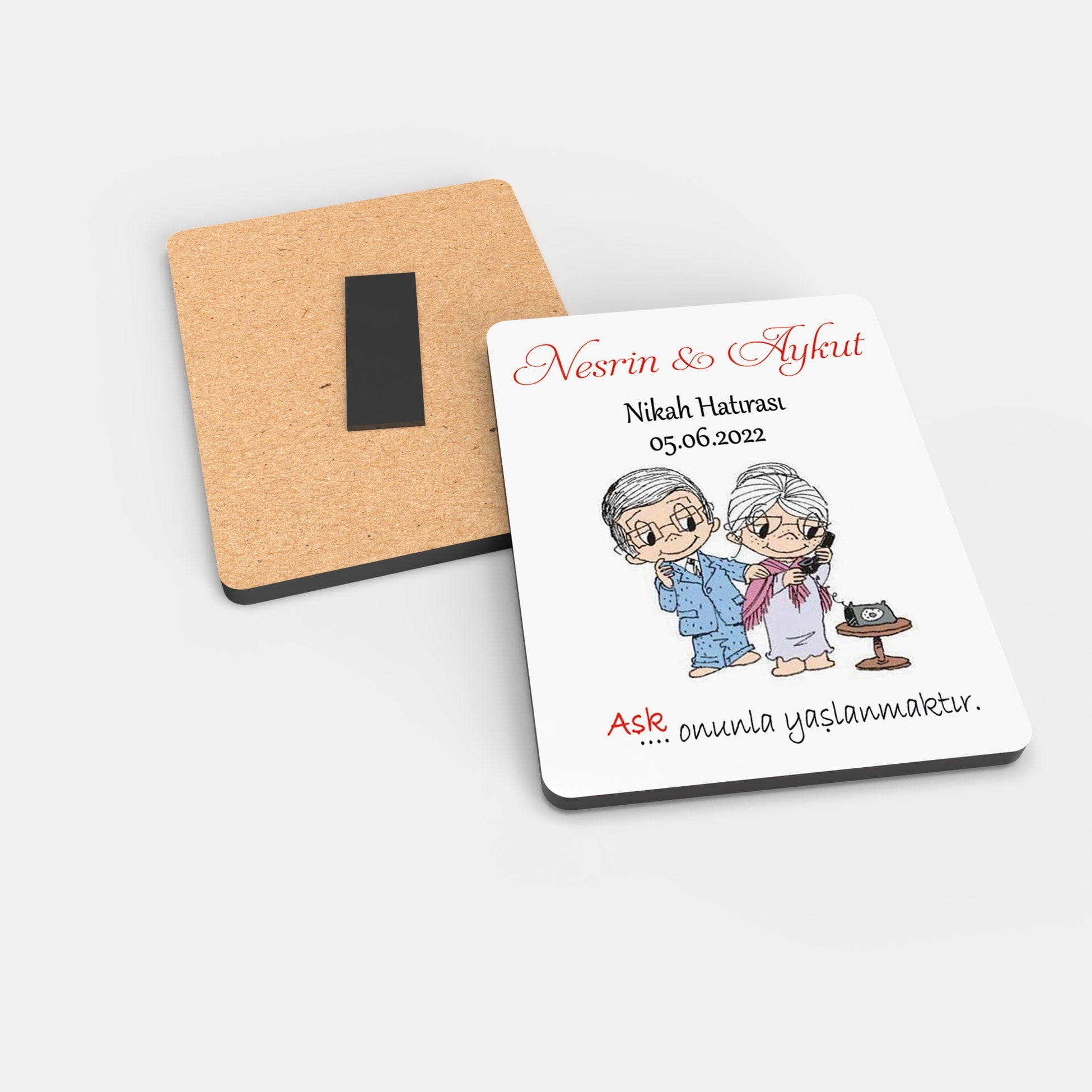 Şıpsevdi Gelin Damat Desenli Ahşap Magnet