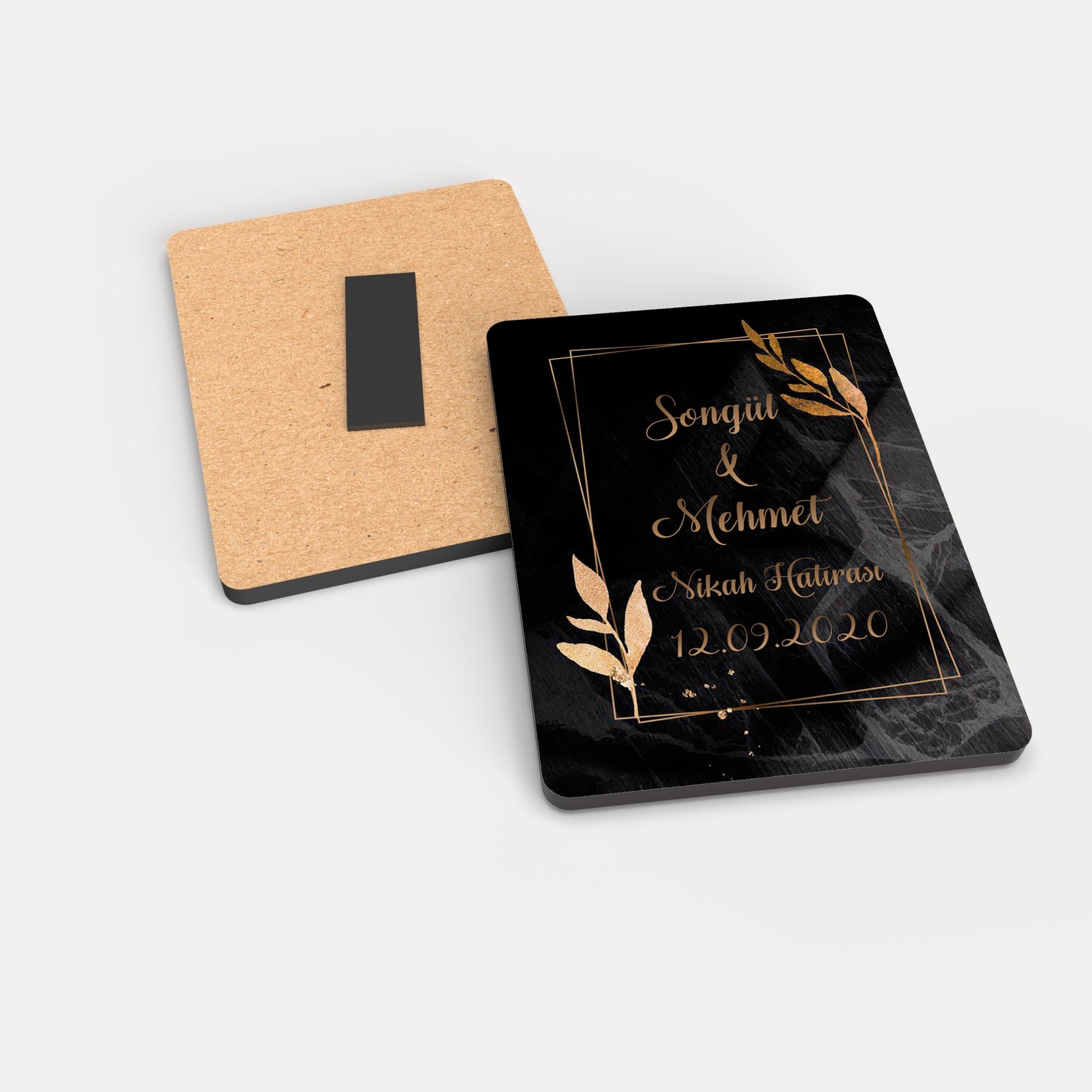 Siyah Gold Çiçekli Ahşap Magnet
