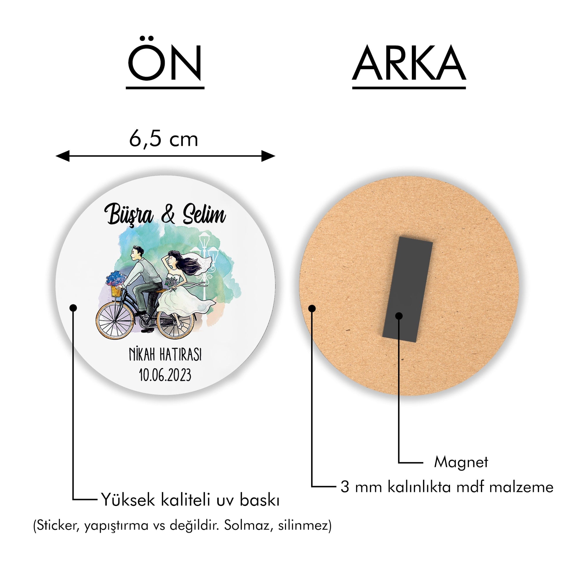 Gelin Damat Figürlü Yuvarlak Ahşap Magnet
