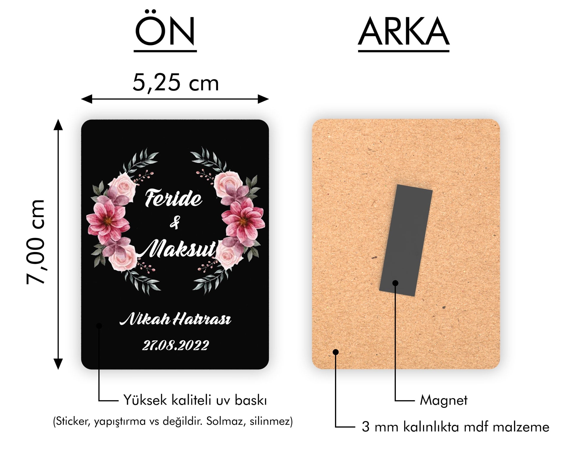 Pembe Çiçek Desenli Ahşap Magnet