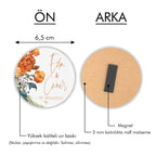 Turuncu Çiçek Desenli Yuvarlak Ahşap Magnet