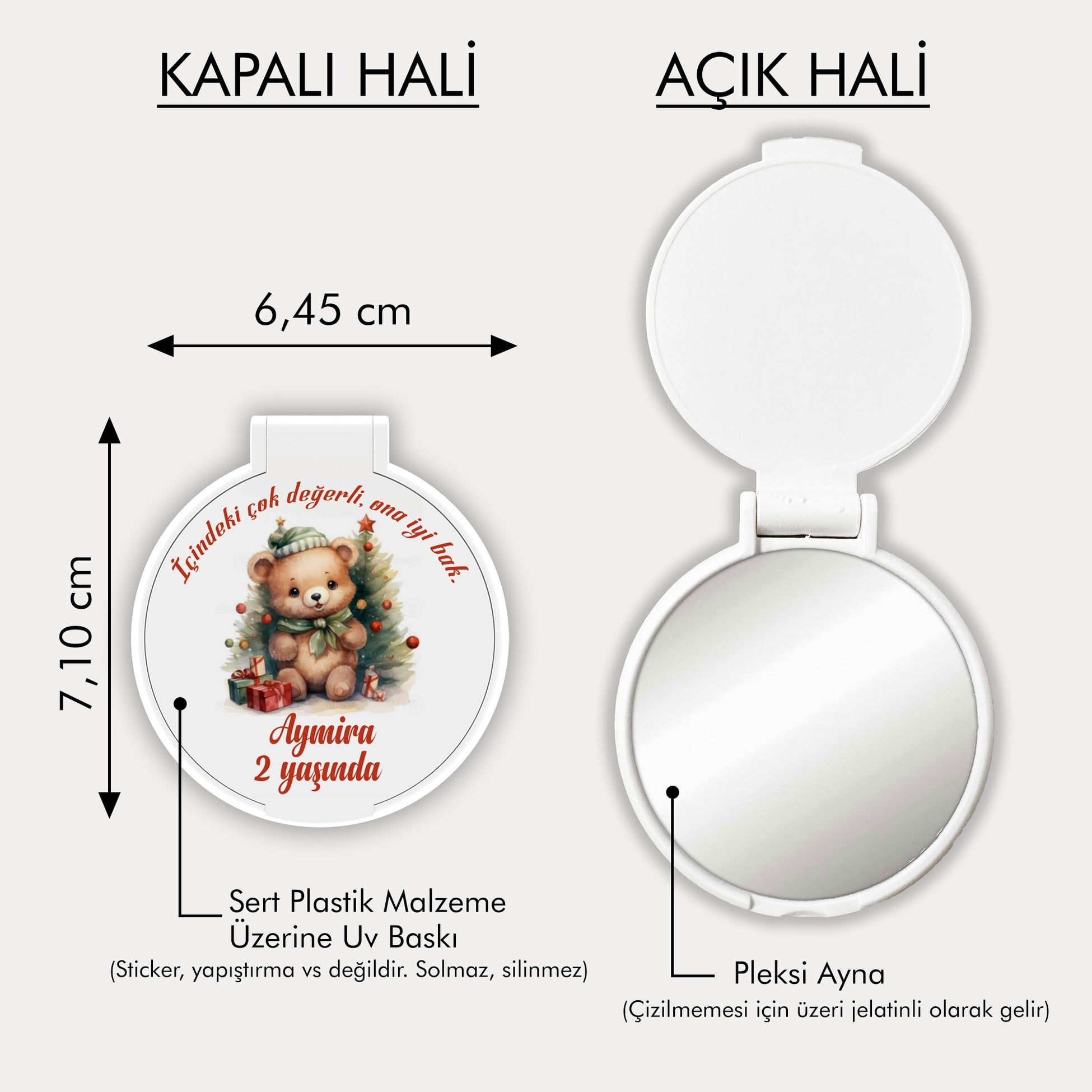Ayıcık Desenli Yuvarlak Ayna