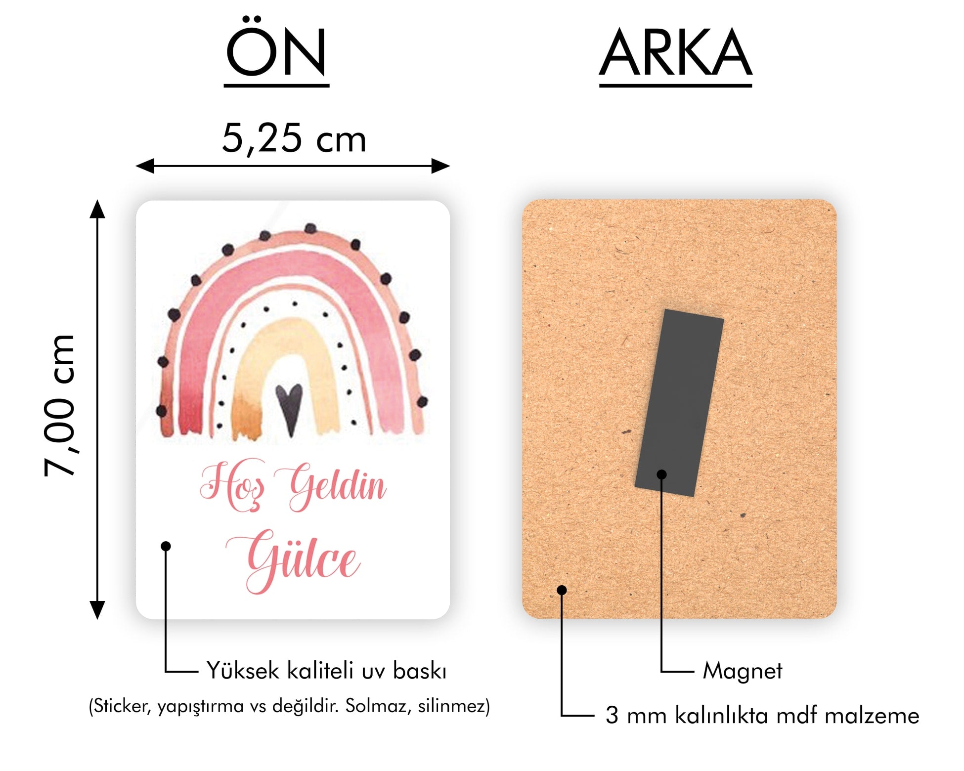 Pastel Gökkuşağı Desenli Ahşap Magnet