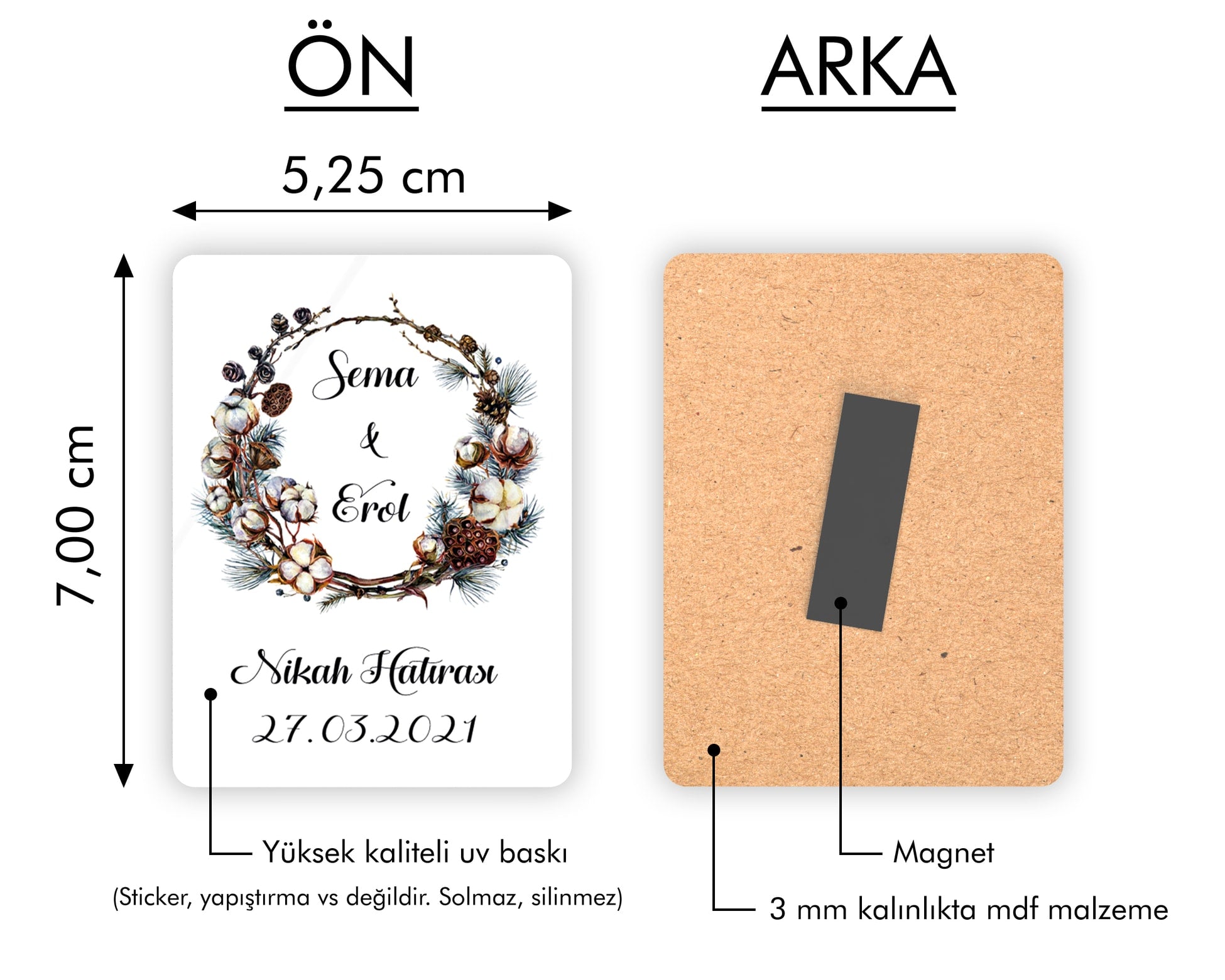 Pamuk Çelenk Desenli Ahşap Magnet