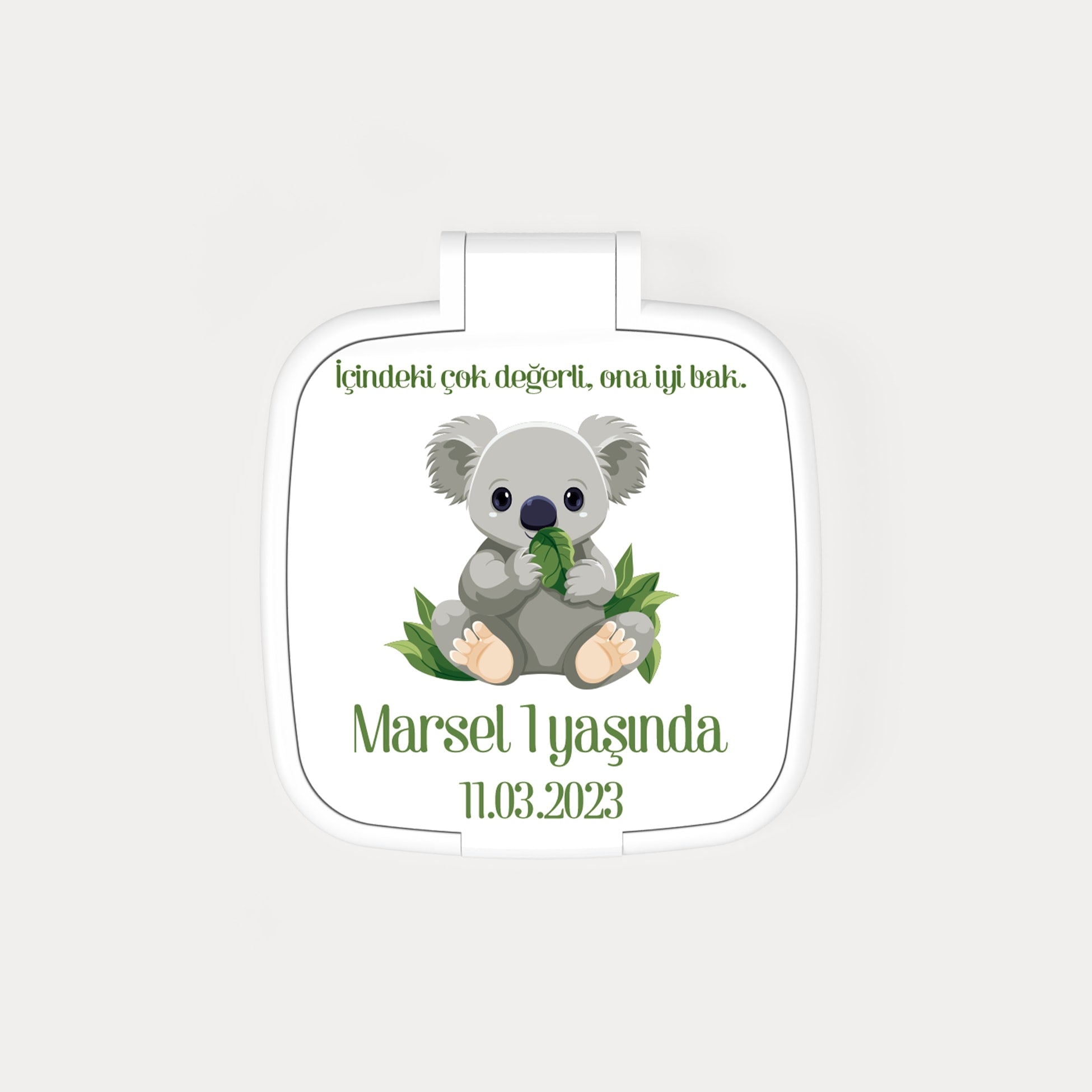 Koala Ve Yaprak Desenli Kare Ayna