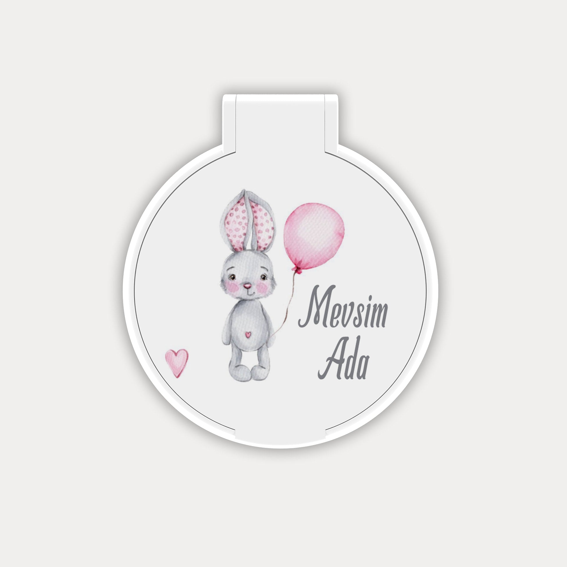 Pembe Balon Tutan Tavşan Deseni Yuvarlak Ayna