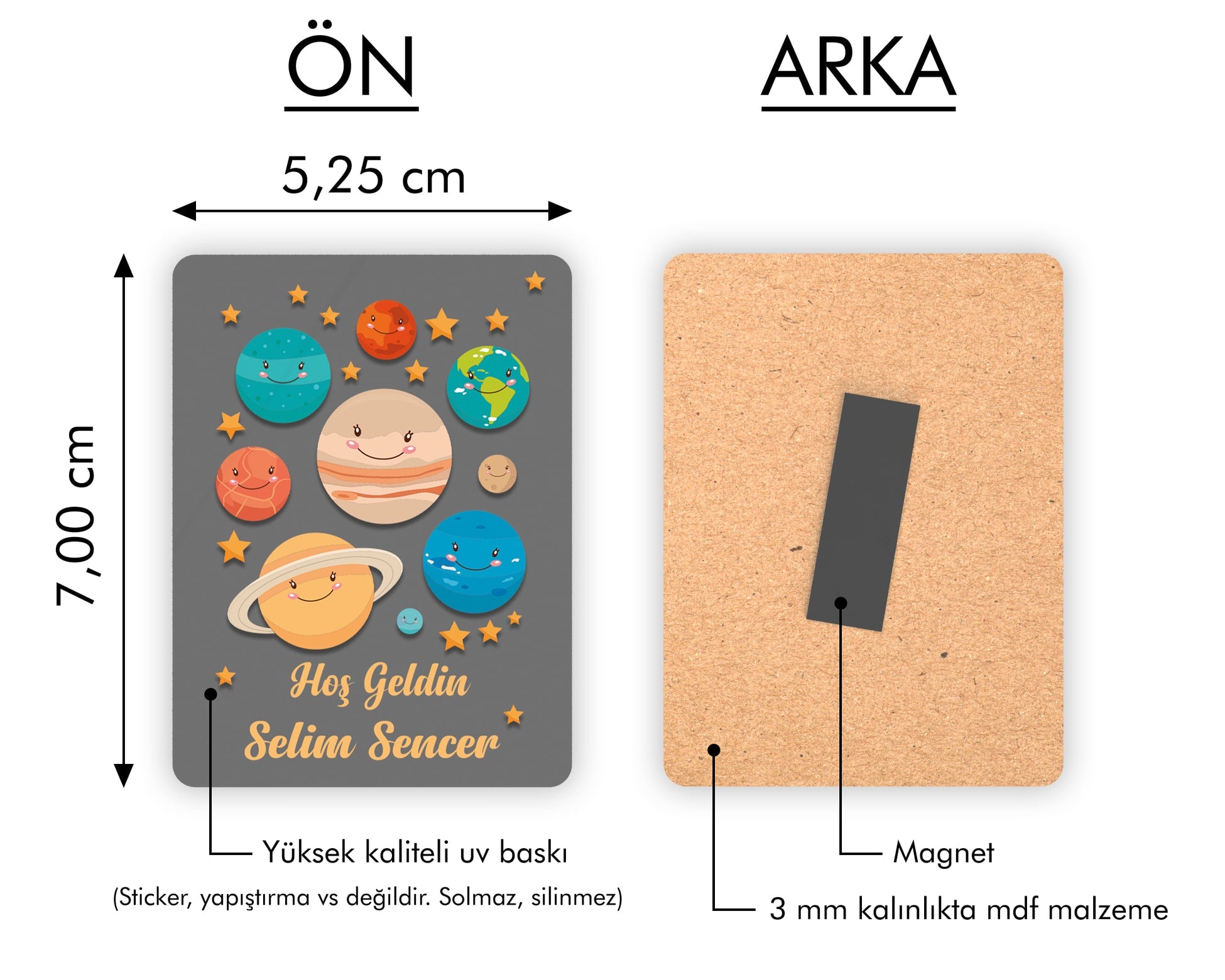 Gülen Gezegen Desenli Ahşap Magnet