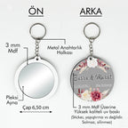 Pembe Krem Renkli Çiçek Desenli Anahtarlıklı Ayna