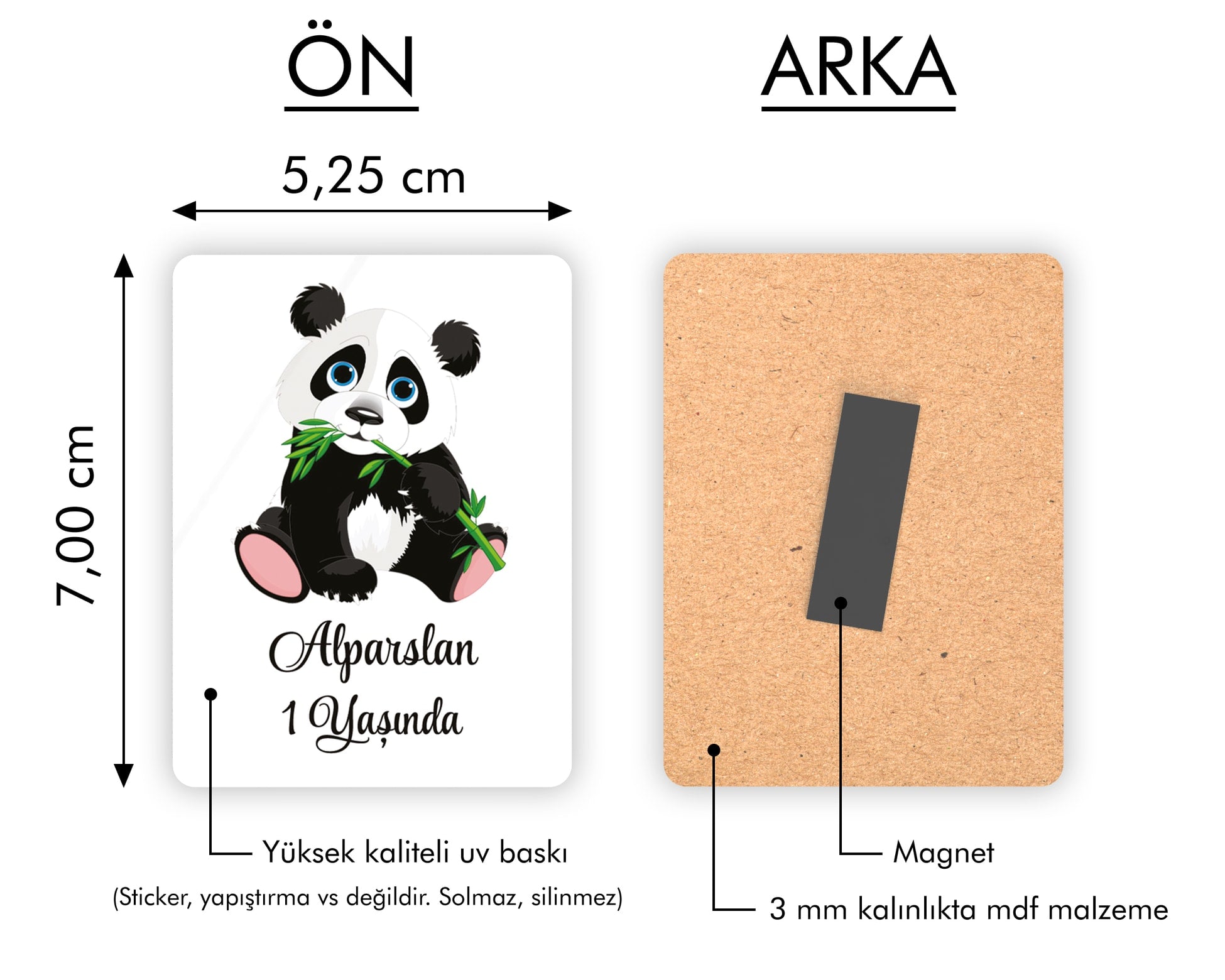 Panda Temalı Ahşap Magnet