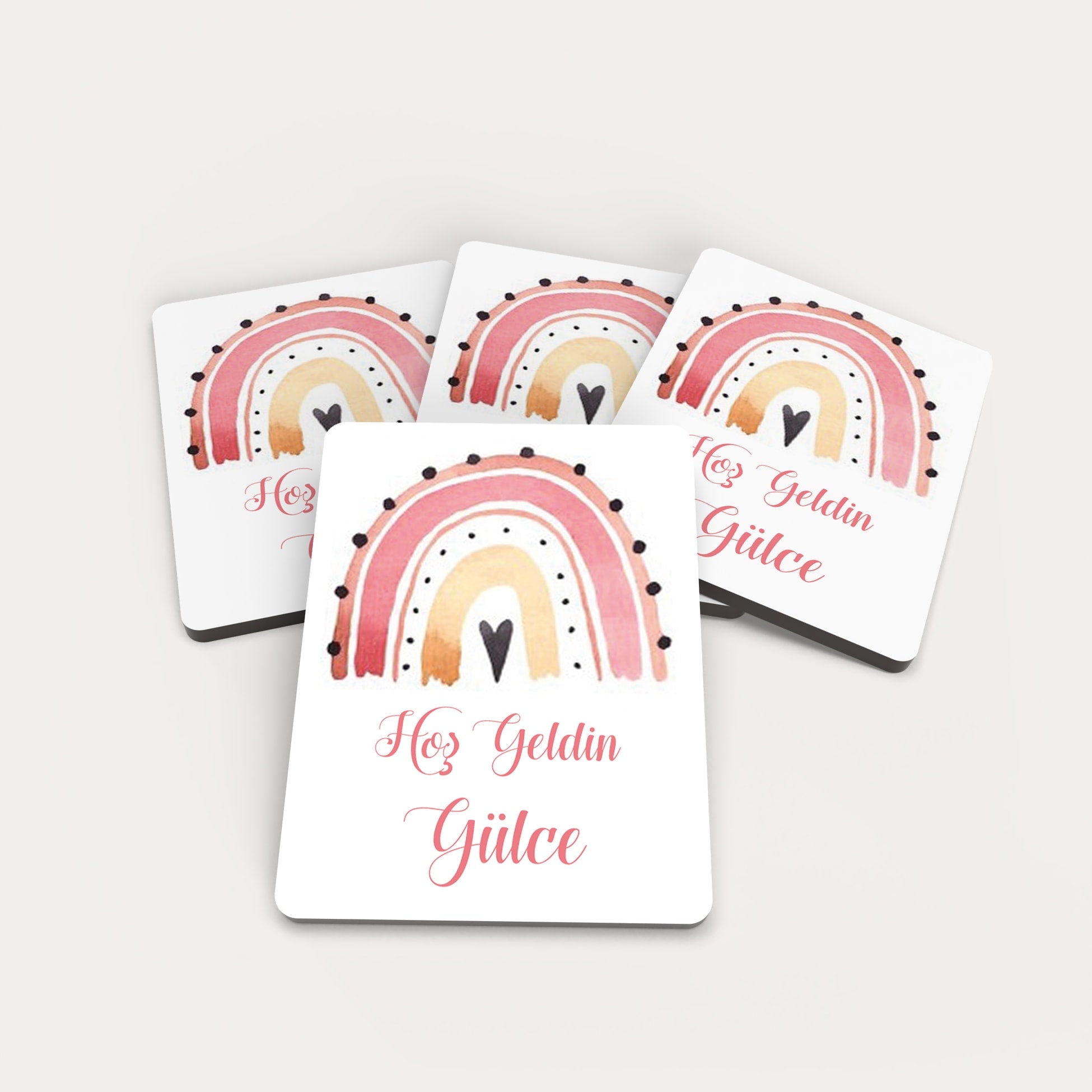 Pastel Gökkuşağı Desenli Ahşap Magnet