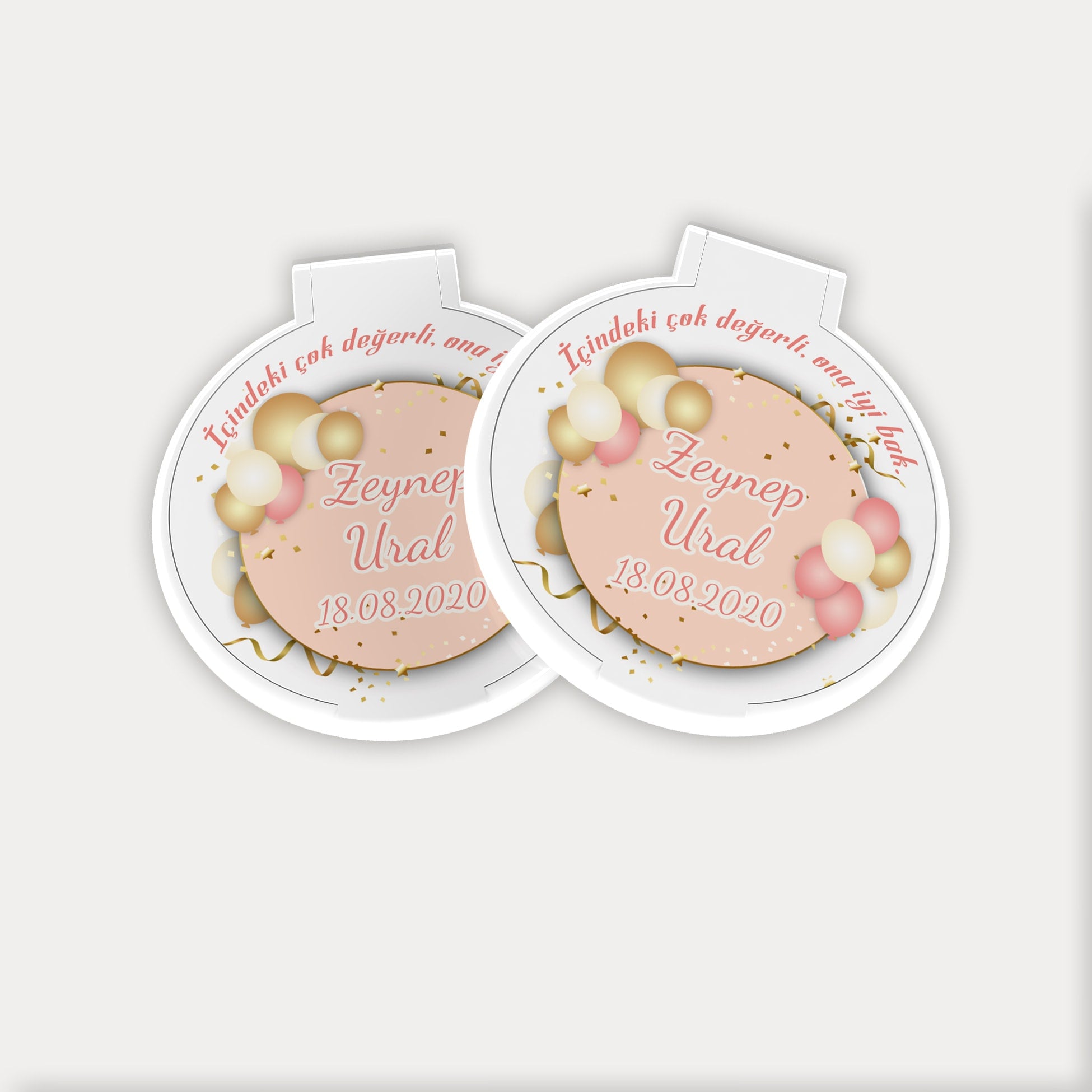 Pembe Gold Balon Temalı Yuvarlak Ayna