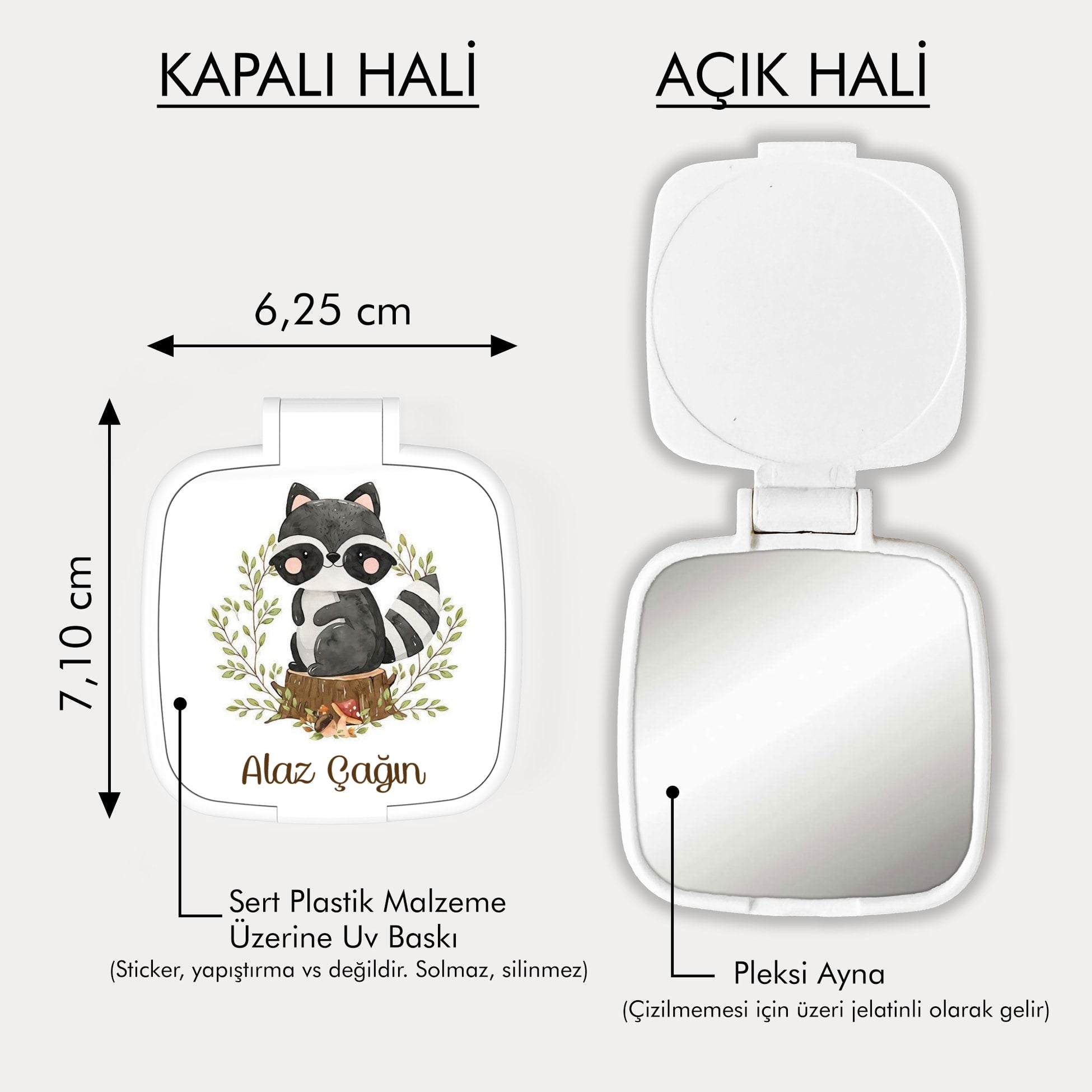 Rakun Desenli Kare Ayna