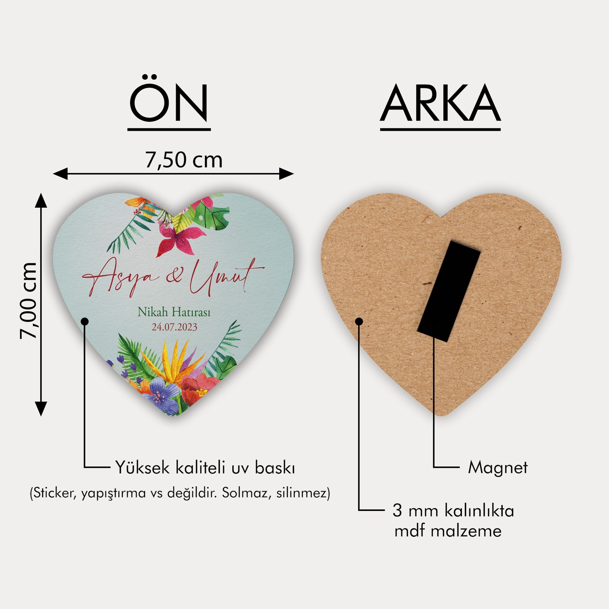 Renkli Çiçek Desenli Ahşap Magnet