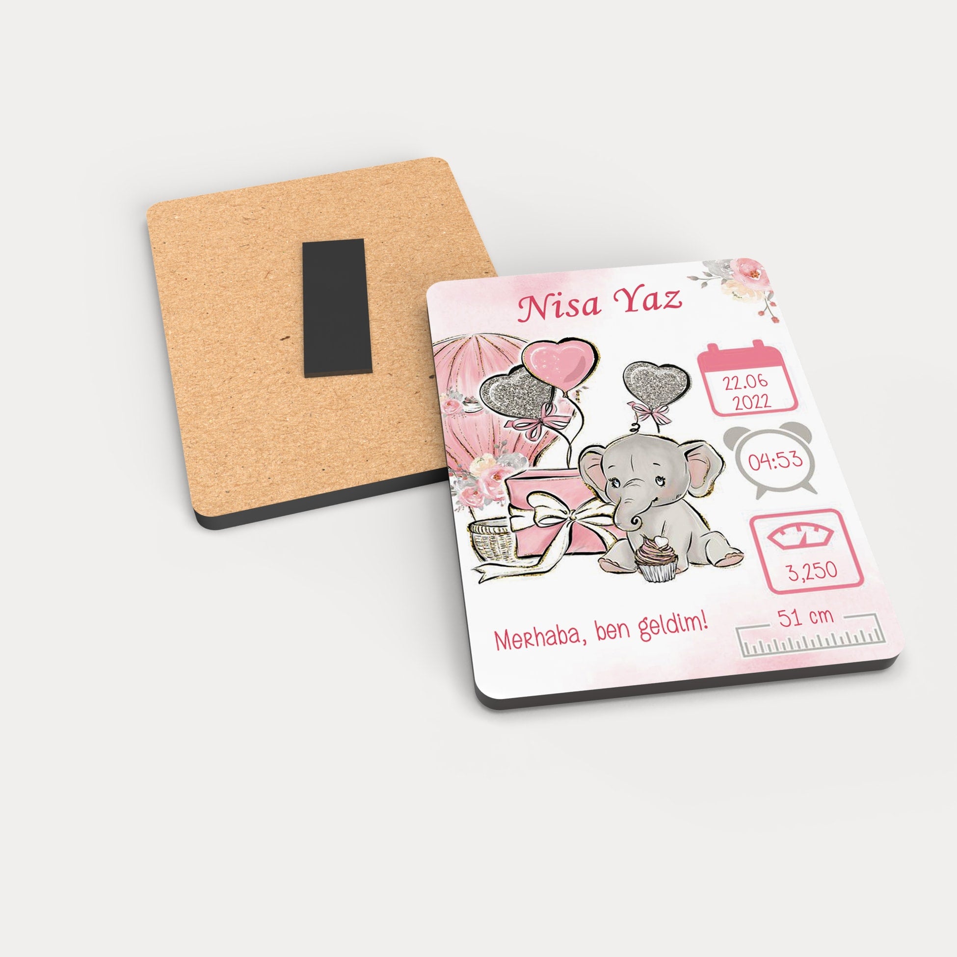 Pembe Fil Temalı Ahşap Magnet