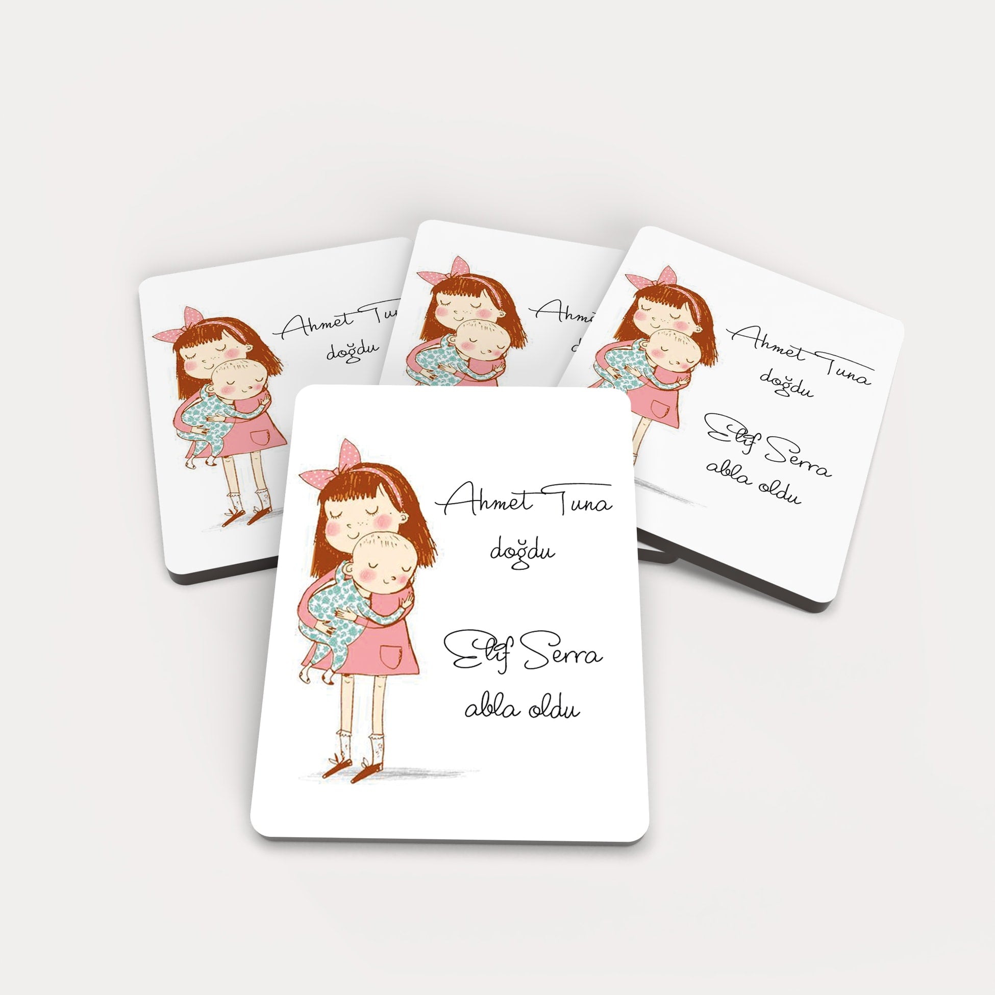 Abla Kardeş Temalı Ahşap Magnet