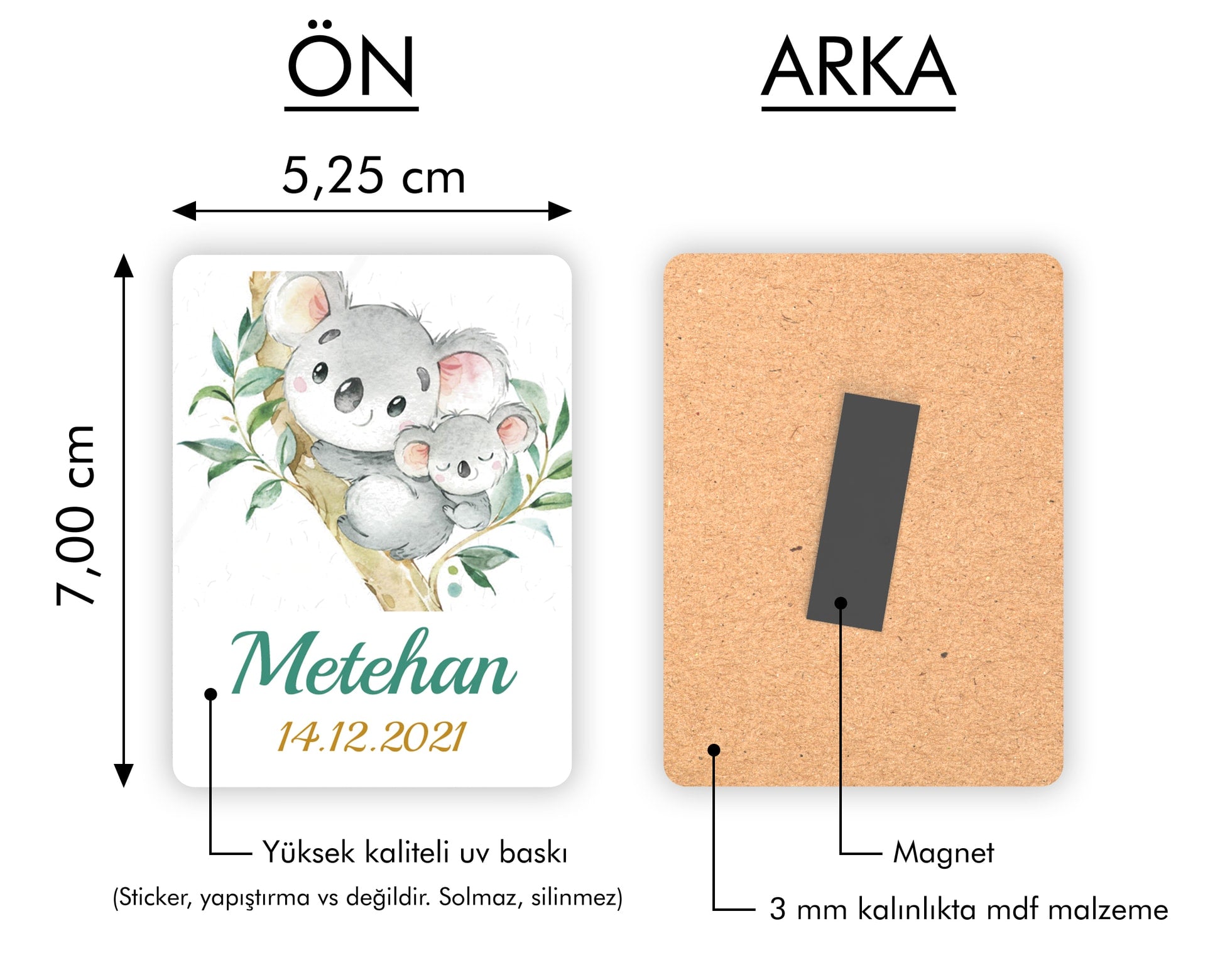 Koala Desenli Ahşap Magnet