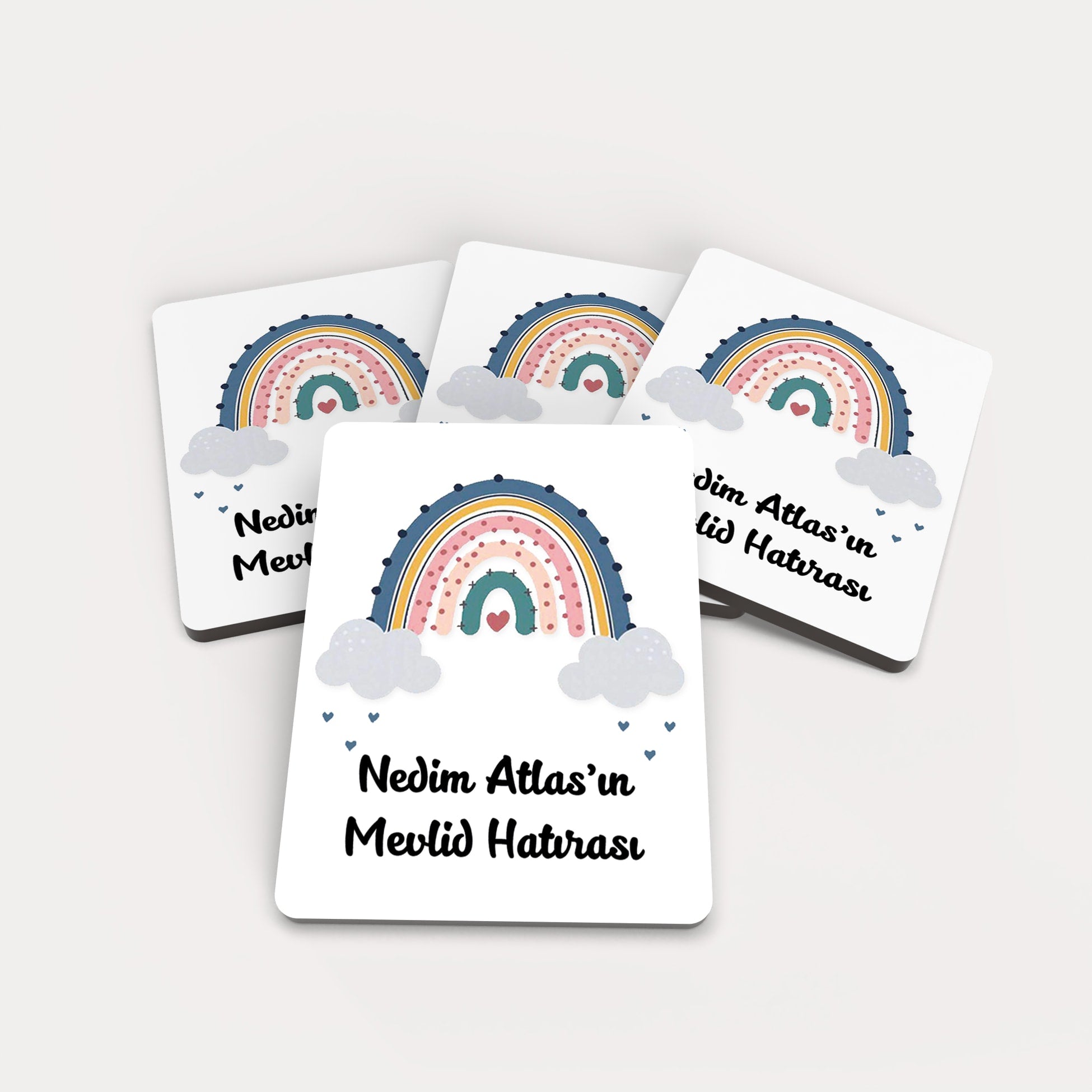Mavi Gökkuşağı Desenli Ahşap Magnet