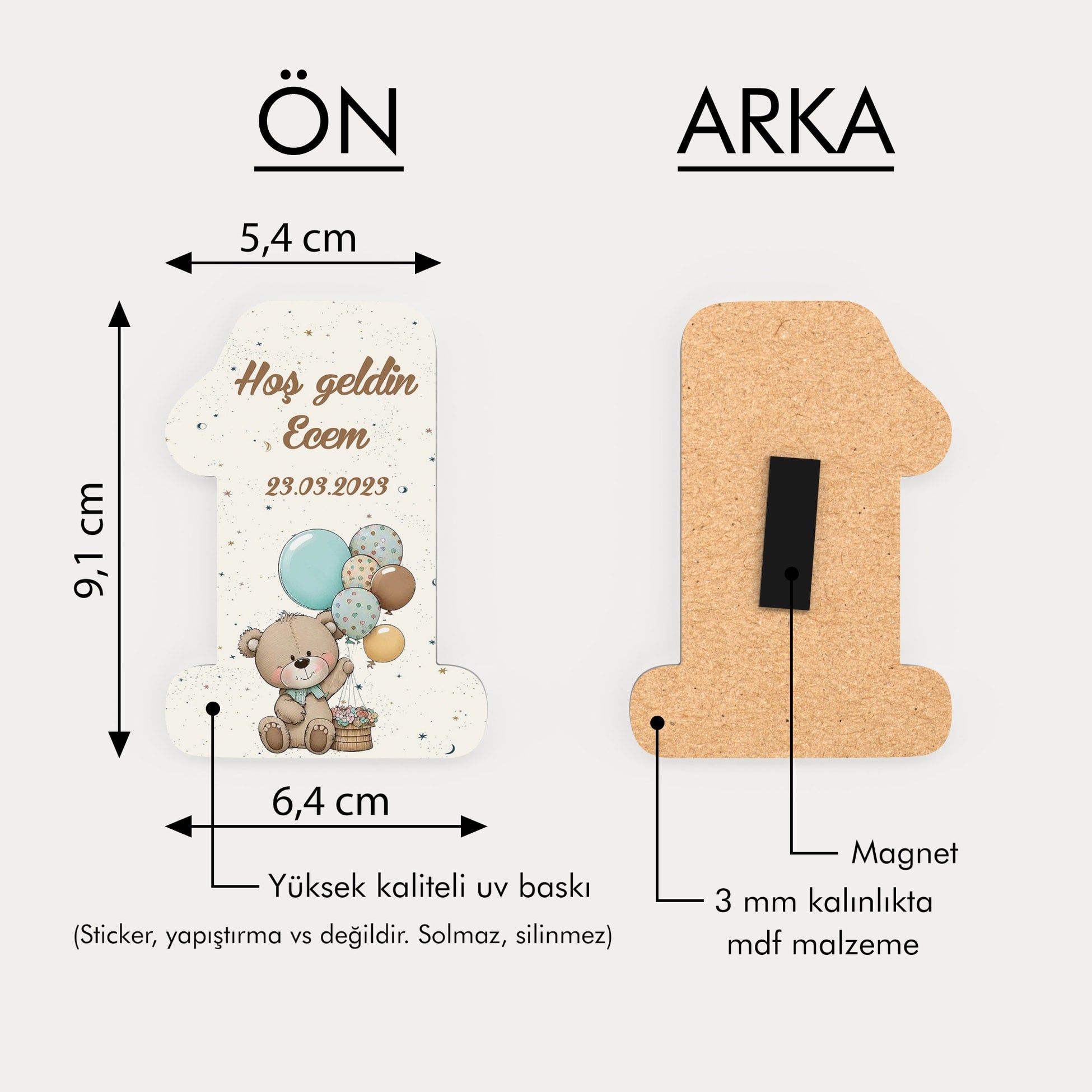 Ayıcık Ve Balon Temalı Ahşap Magnet