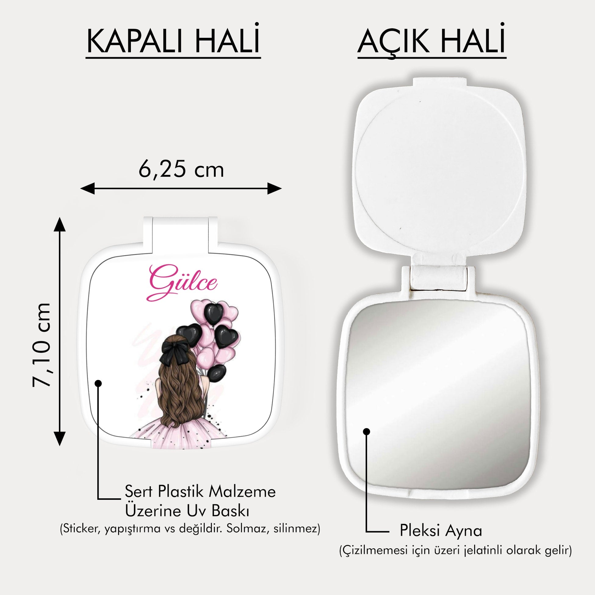 Balonlu Kız Desenli Kare Ayna
