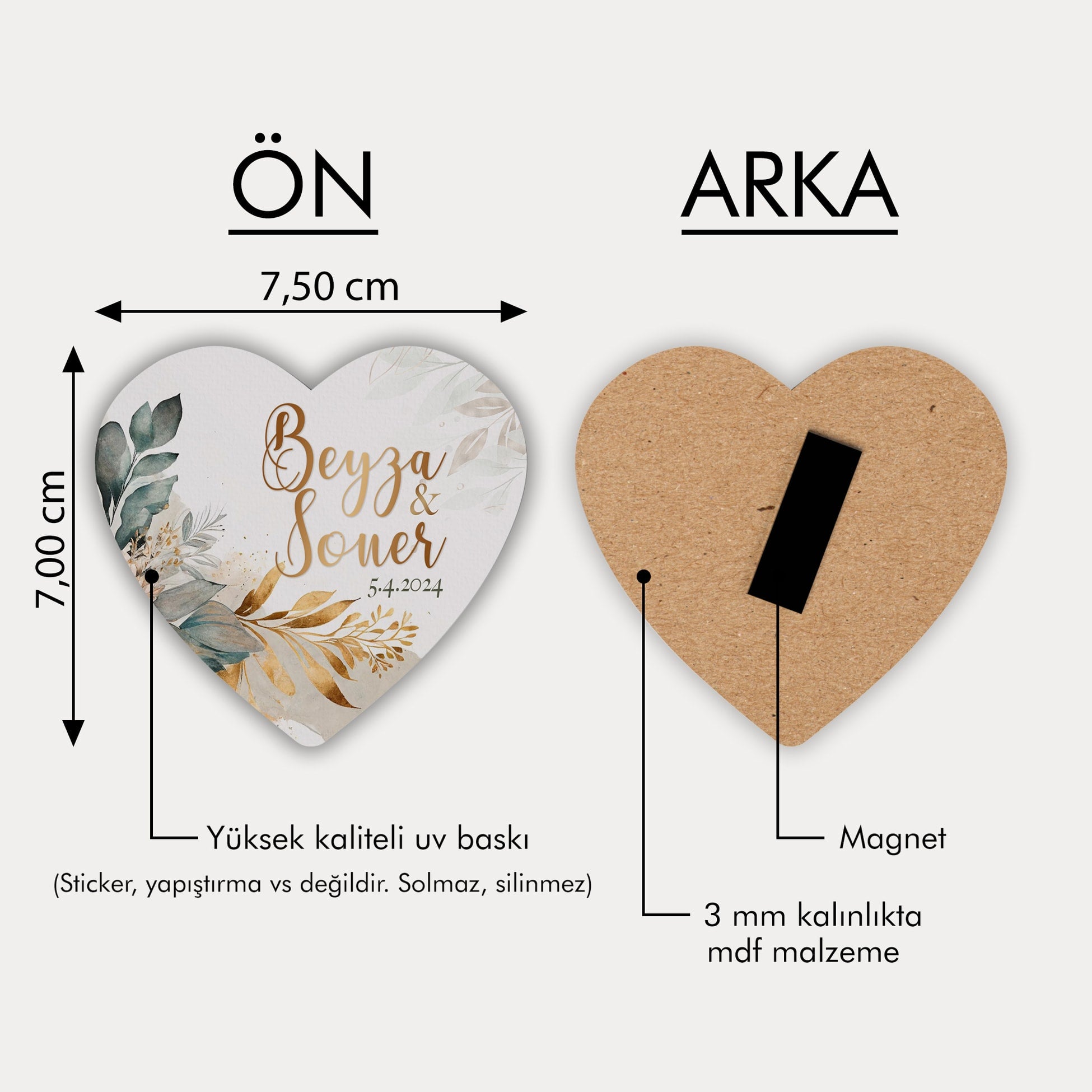 Yeşil Gold Yaprak Desenli Ahşap Magnet