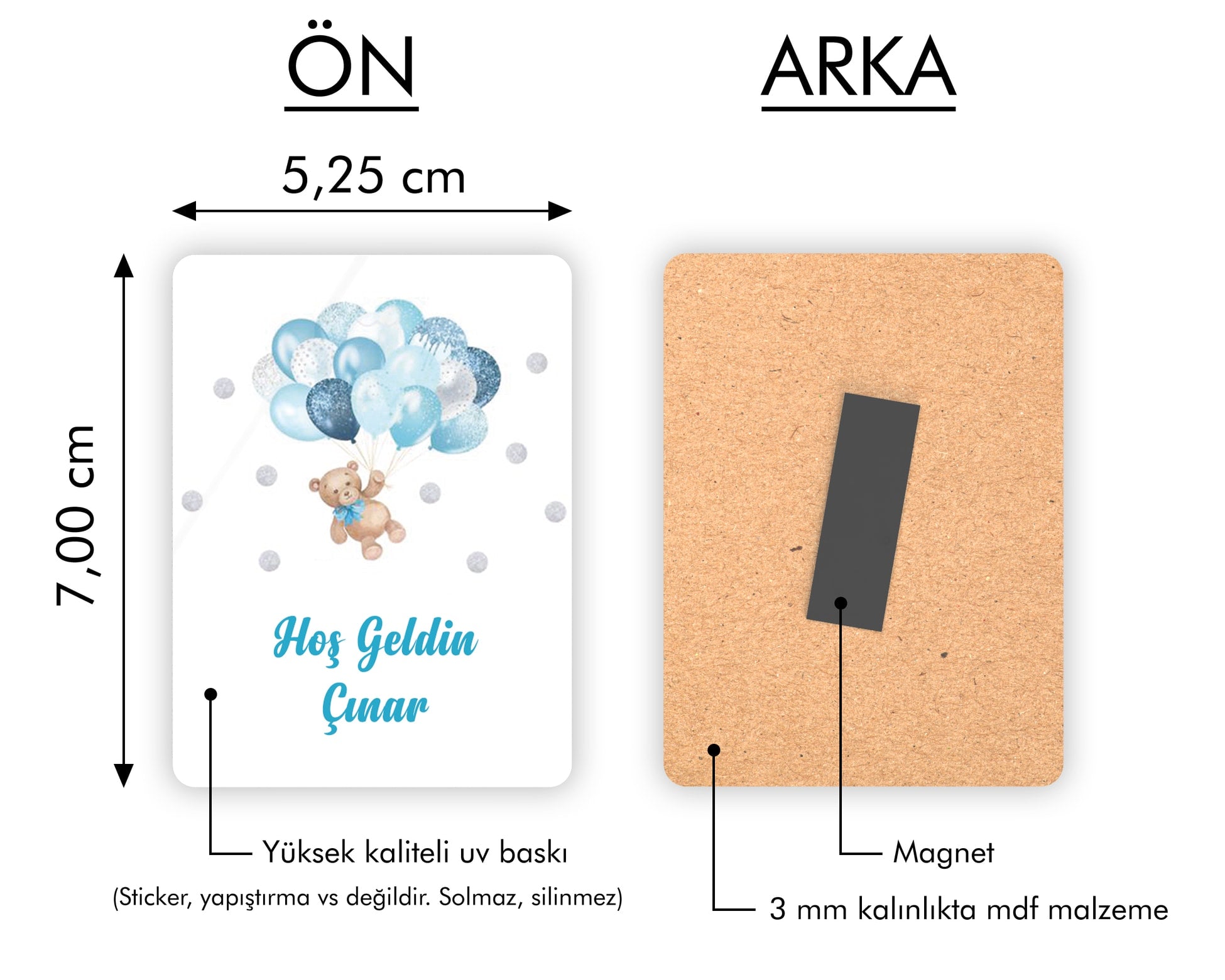 Balon Ve Ayıcık Temalı Ahşap Magnet