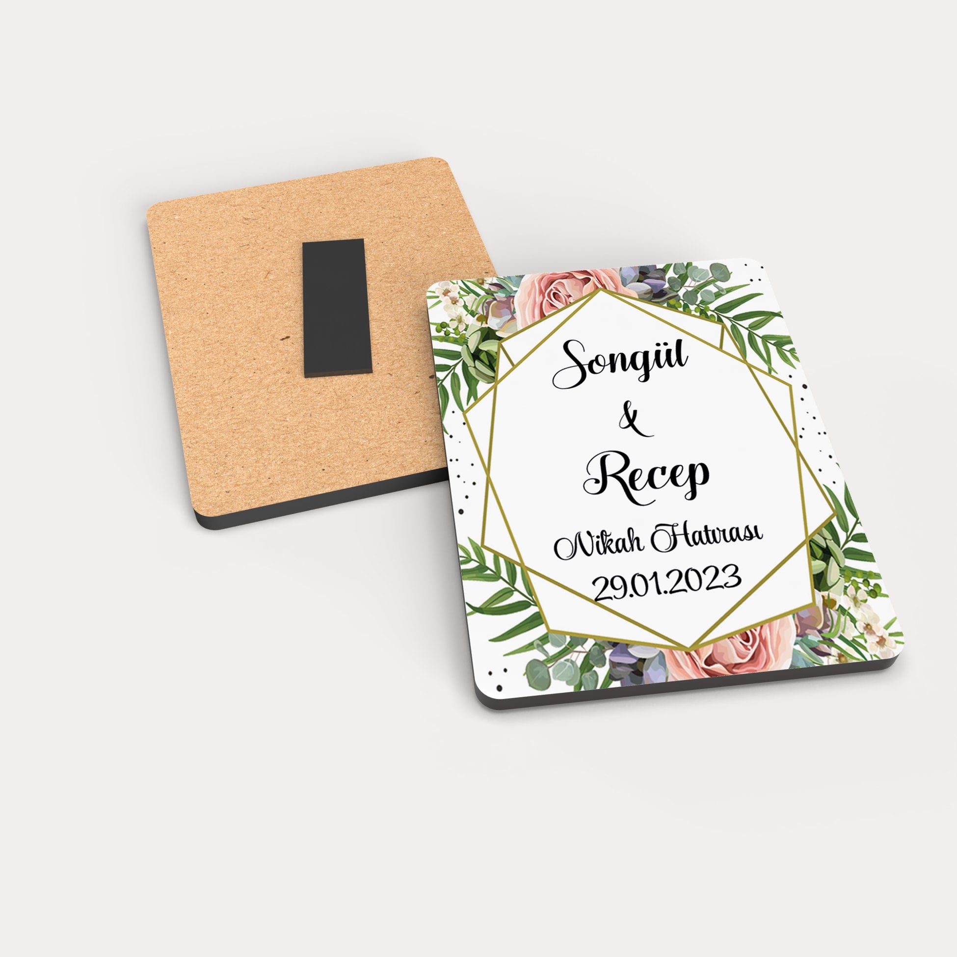 Tropical Çiçek Desenli Ahşap Magnet