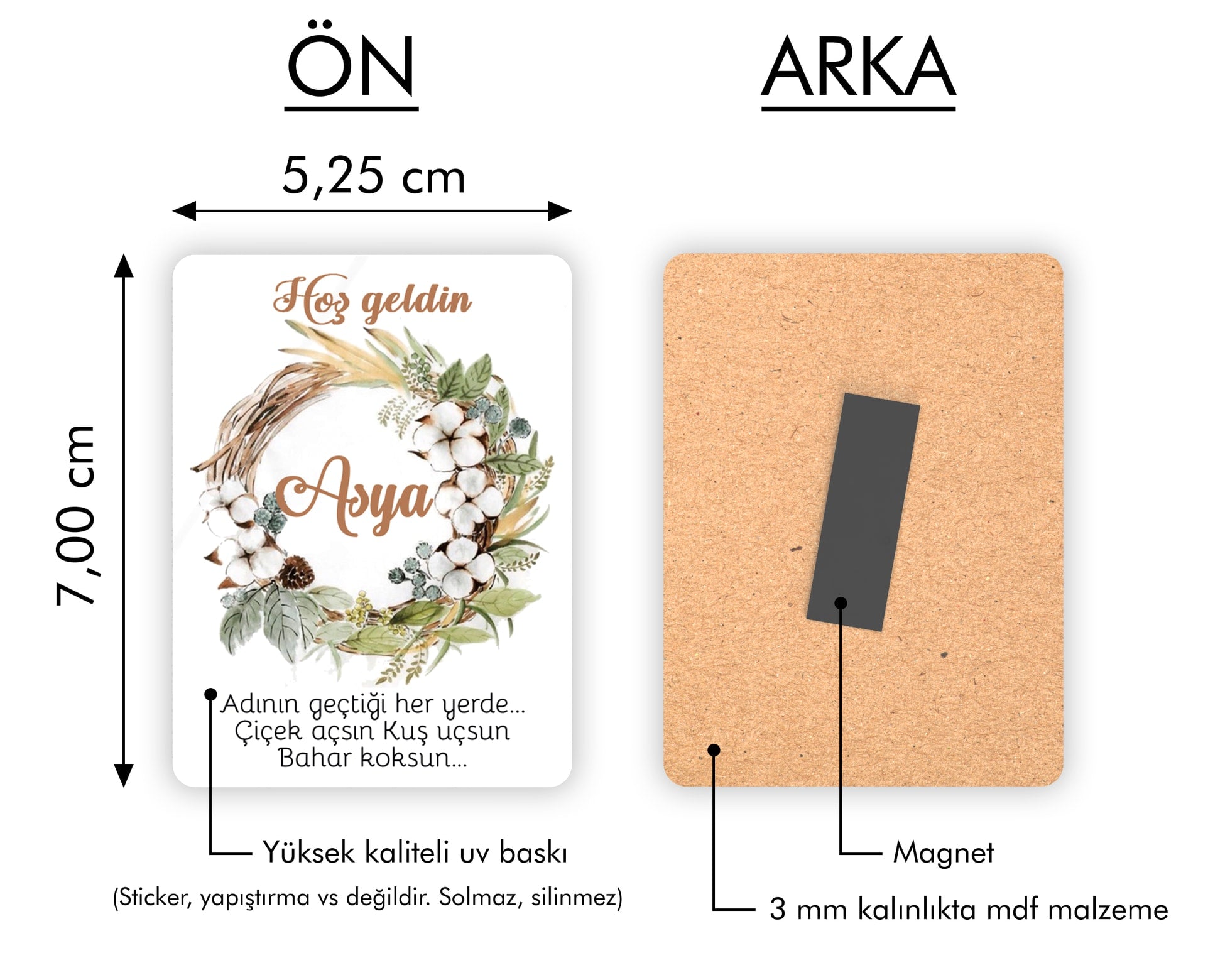 Pamuklu Yaprak Çelenk Desenli Ahşap Magnet