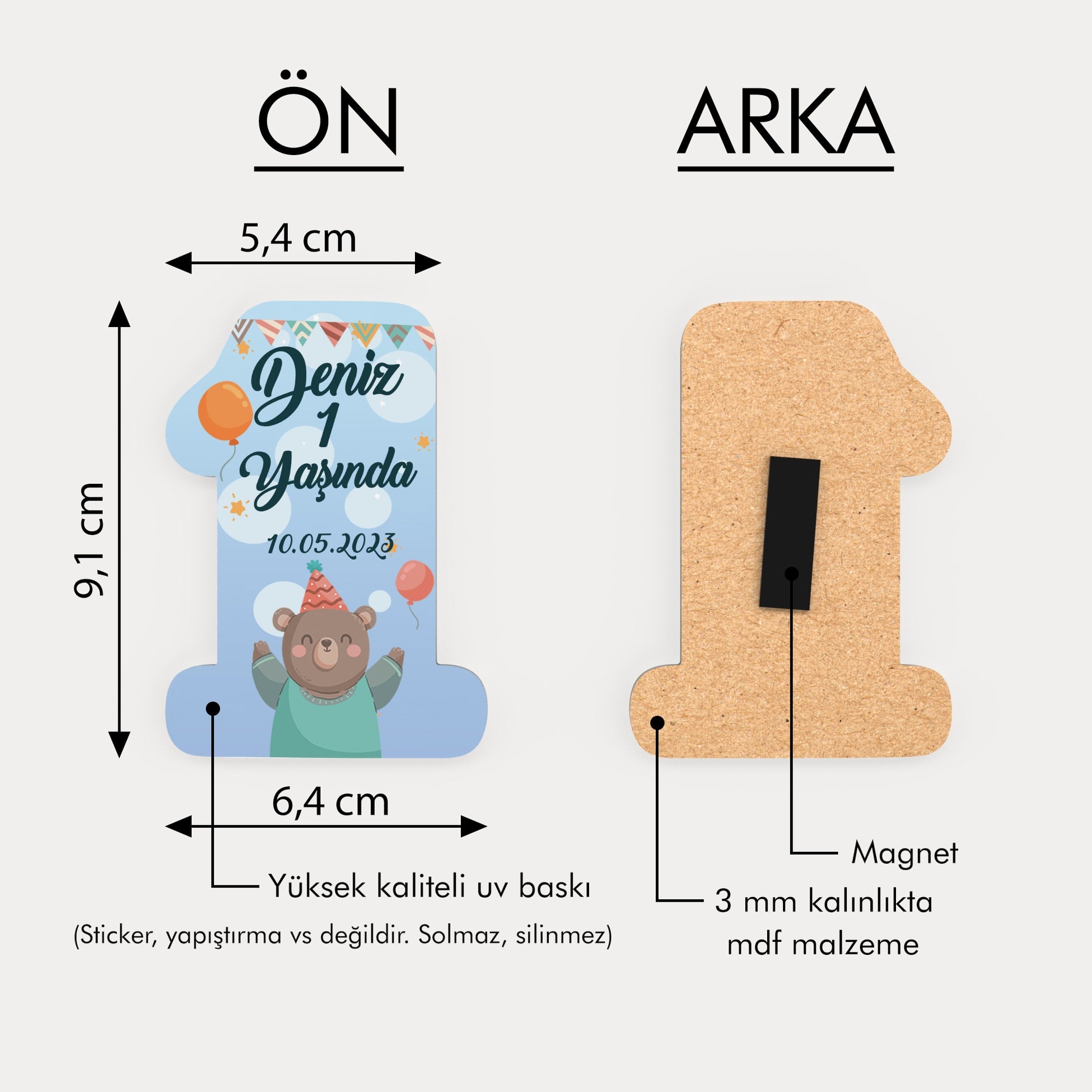 Ayıcık Desenli Ahşap Magnet