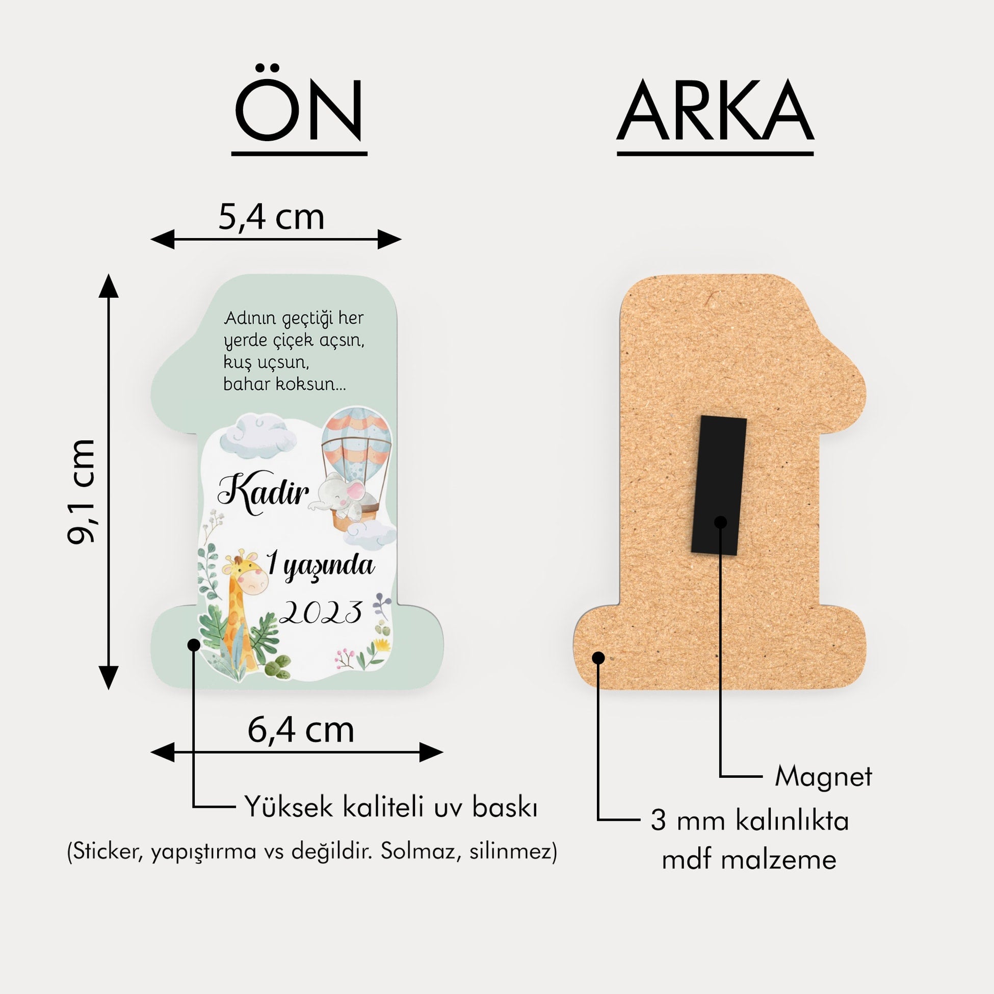 Zürafa Ve Fil Desenli Ahşap Magnet