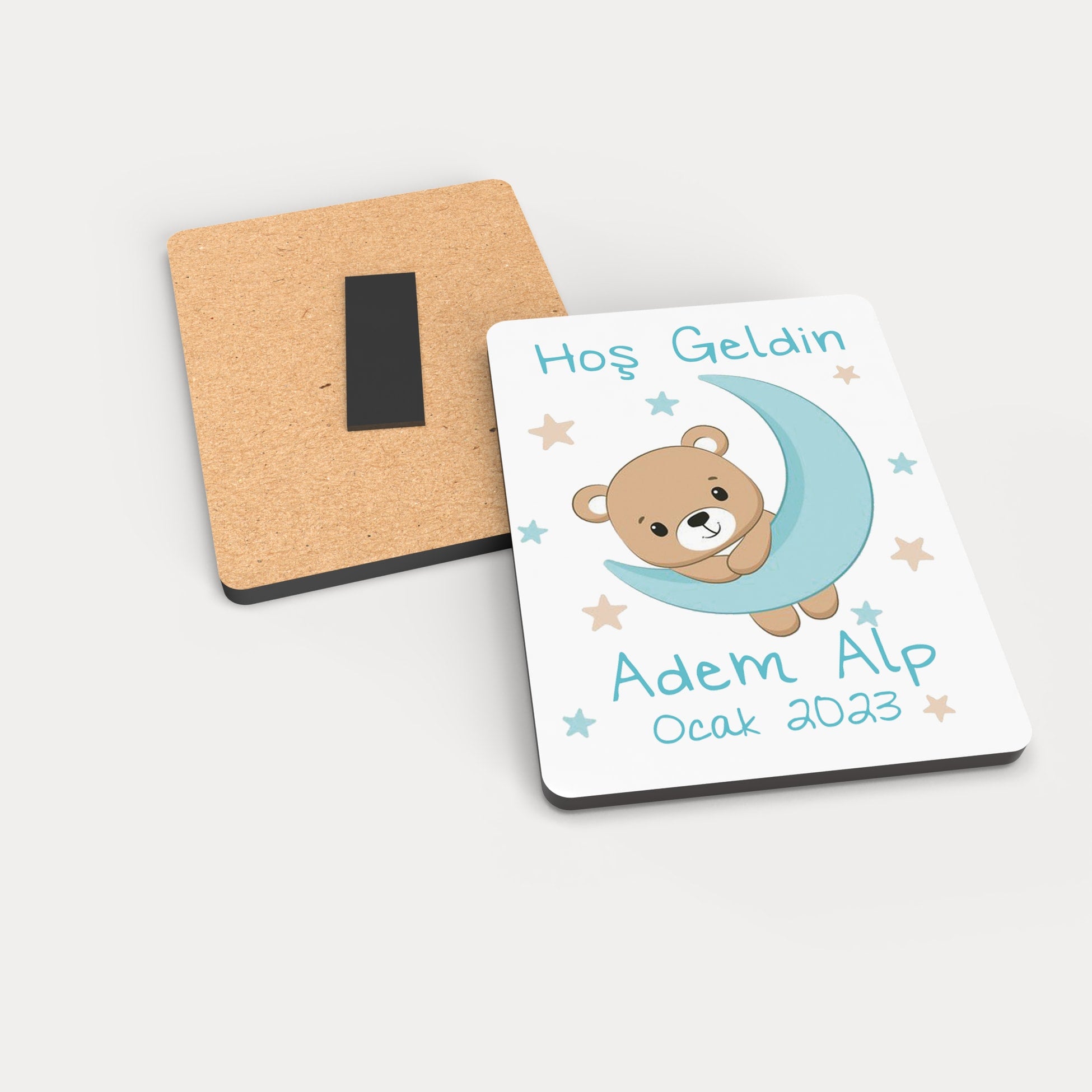 Ayda Asılı Ayıcık Desenli Ahşap Magnet