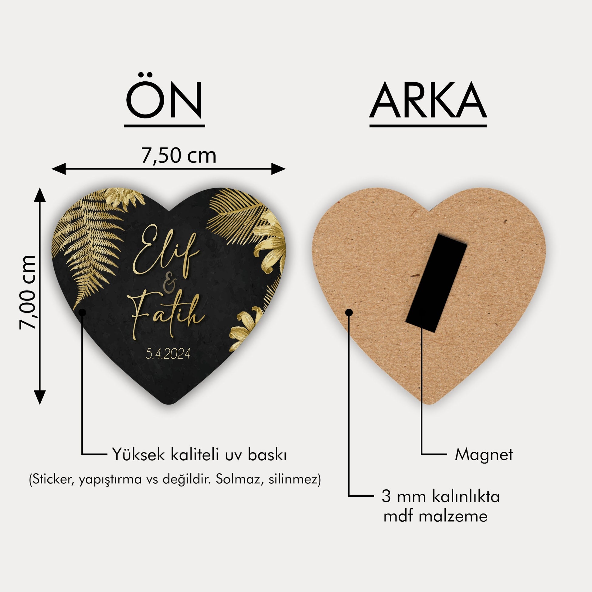 Gold Yaprak Desenli Ahşap Magnet